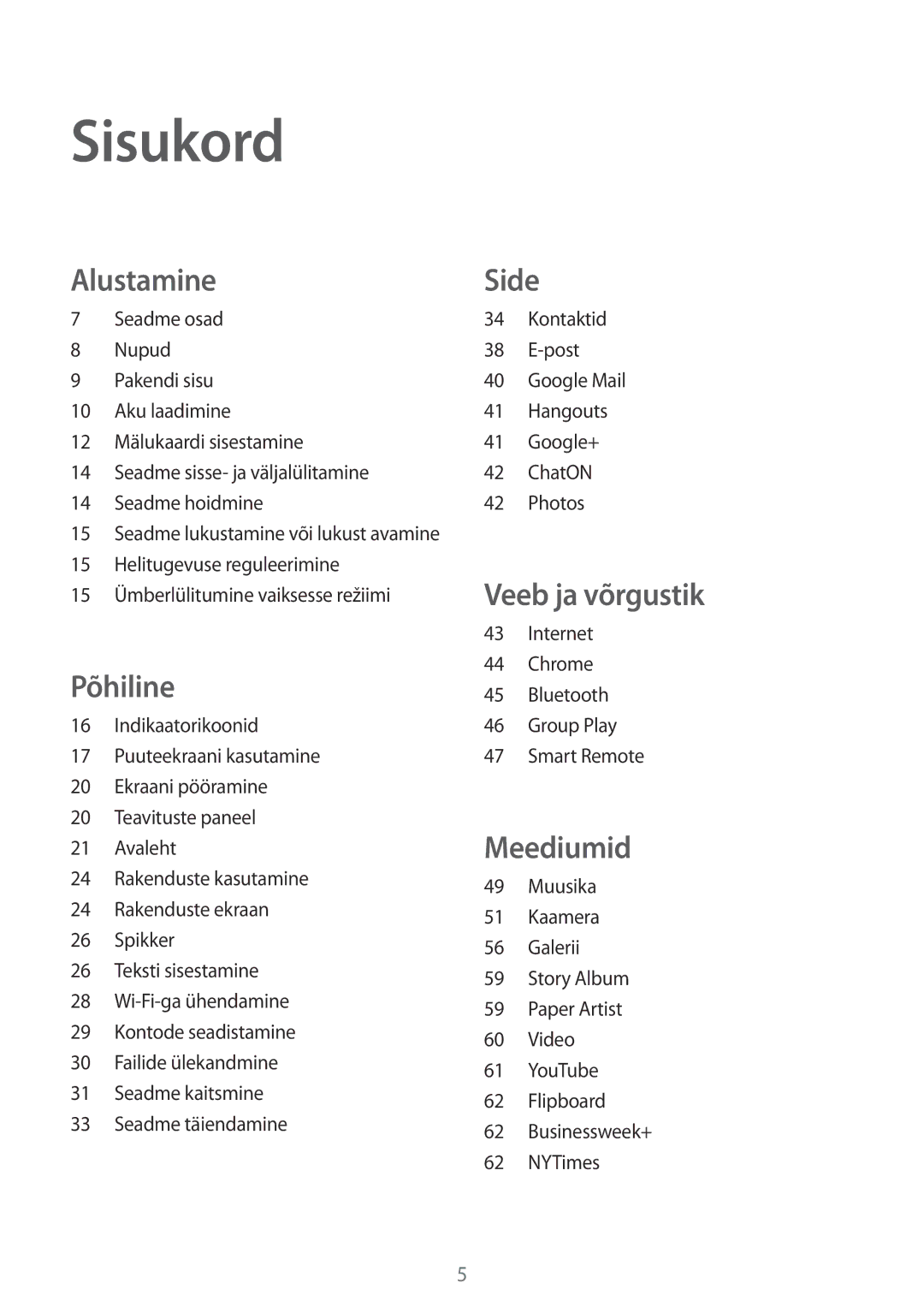 Samsung GT-P5210MKASEB, GT-P5210ZWASEB manual Sisukord, Alustamine 