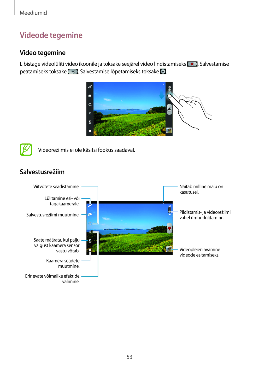 Samsung GT-P5210MKASEB, GT-P5210ZWASEB manual Videode tegemine, Video tegemine, Salvestusrežiim 