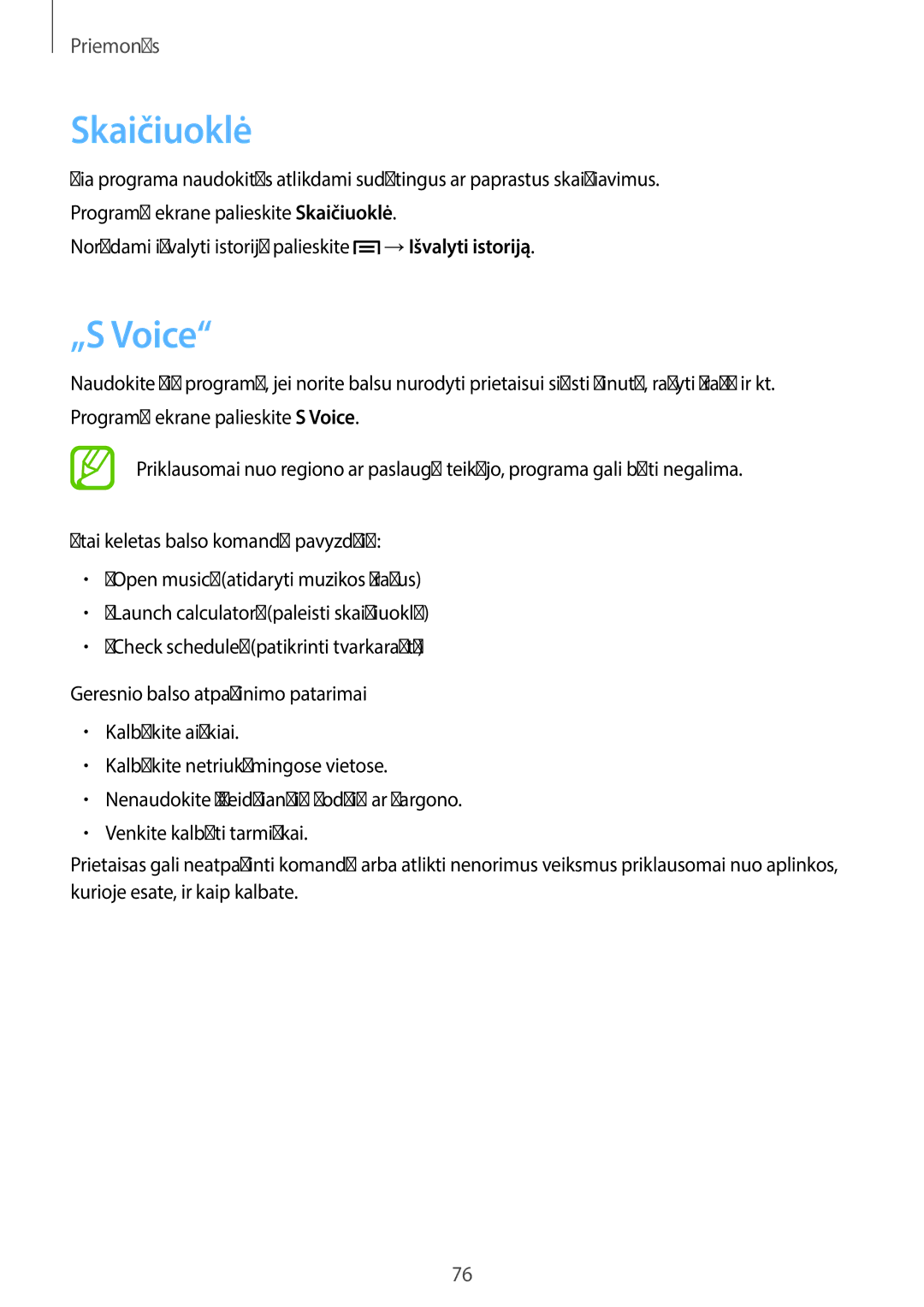 Samsung GT-P5210ZWASEB, GT-P5210MKASEB manual Skaičiuoklė, „S Voice 