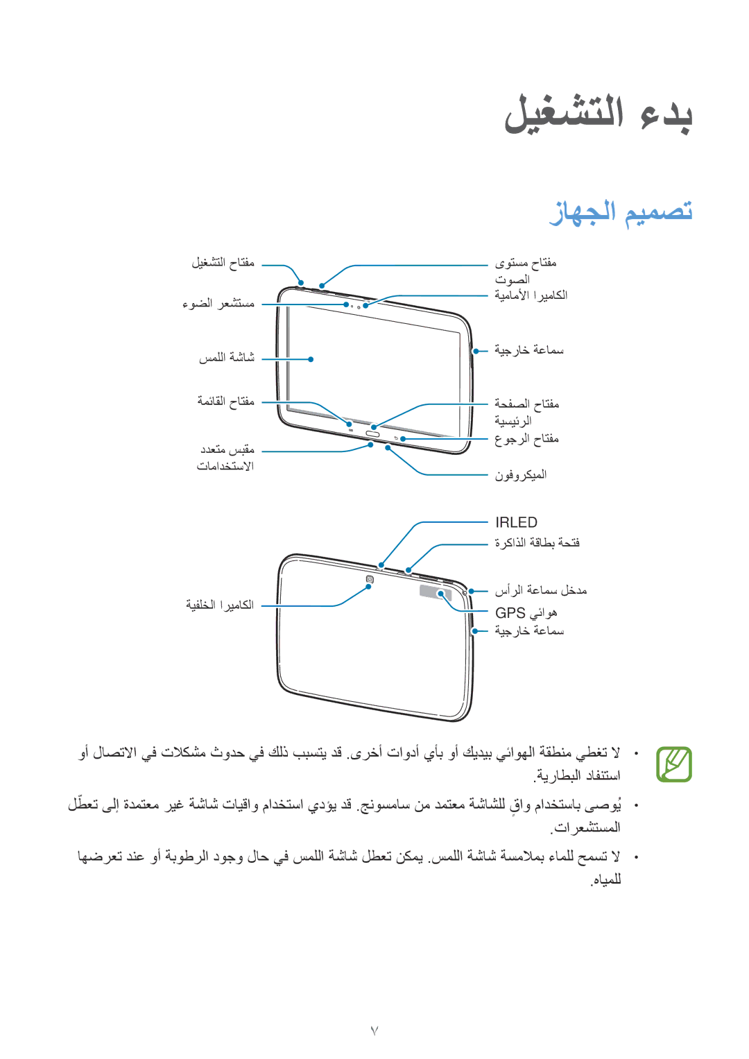 Samsung GT-P5210MKATMC, GT-P5210ZWATMC, GT-P5210GNATHR, GT-P5210ZWAKSA, GT-P5210ZWATHR manual ليغشتلا ءدب, زاهجلا ميمصت 