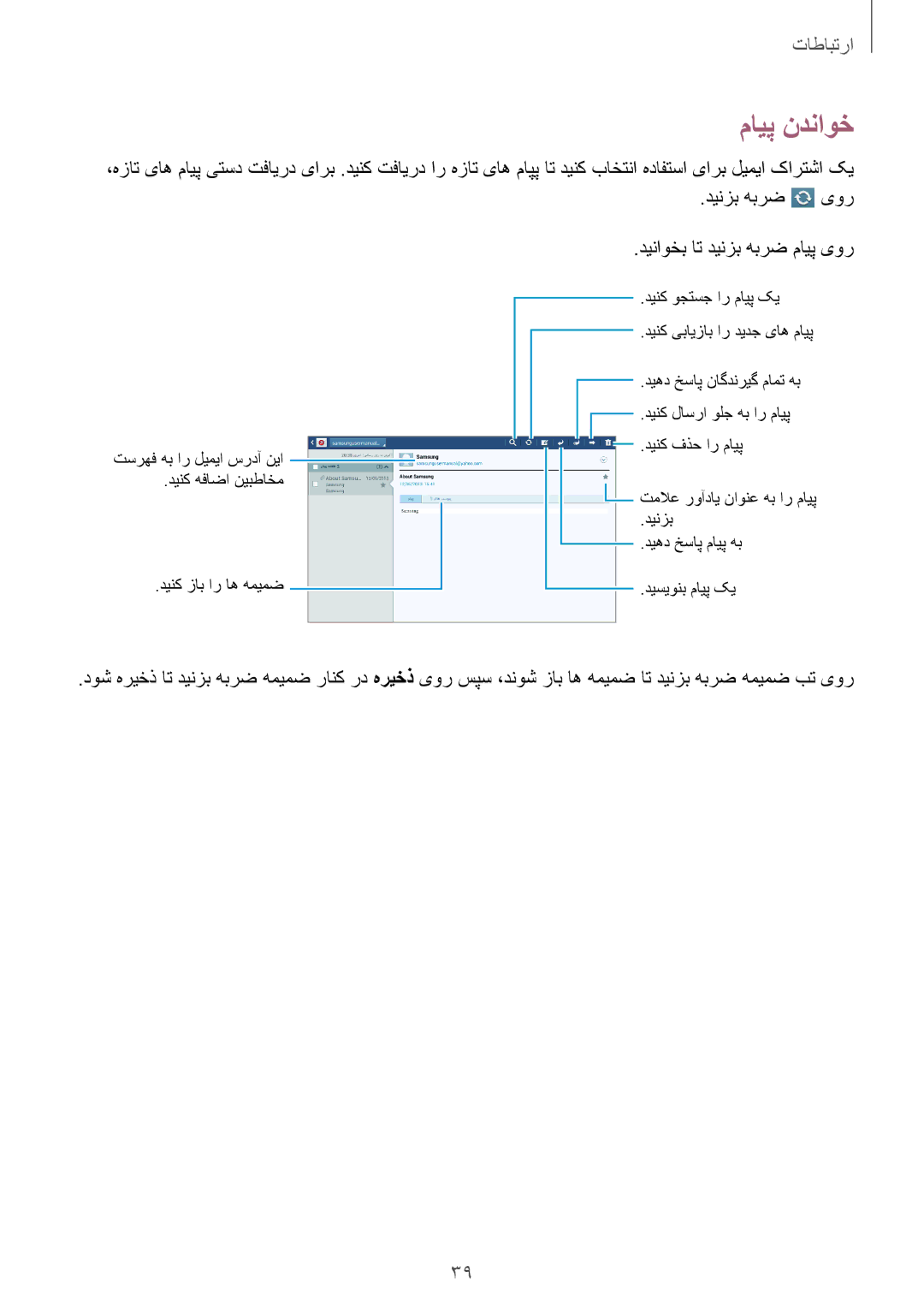 Samsung GT-P5210ZWATHR, GT-P5210ZWATMC, GT-P5210GNATHR, GT-P5210MKATMC manual مایپ ندناوخ, دیناوخب ات دینزب هبرض مایپ یور 