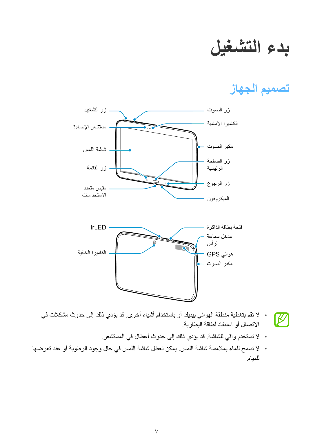 Samsung GT-P5210MKATMC, GT-P5210ZWATMC, GT-P5210GNATHR, GT-P5210ZWAKSA, GT-P5210ZWATHR manual ليغشتلا ءدب, زاهجلا ميمصت 