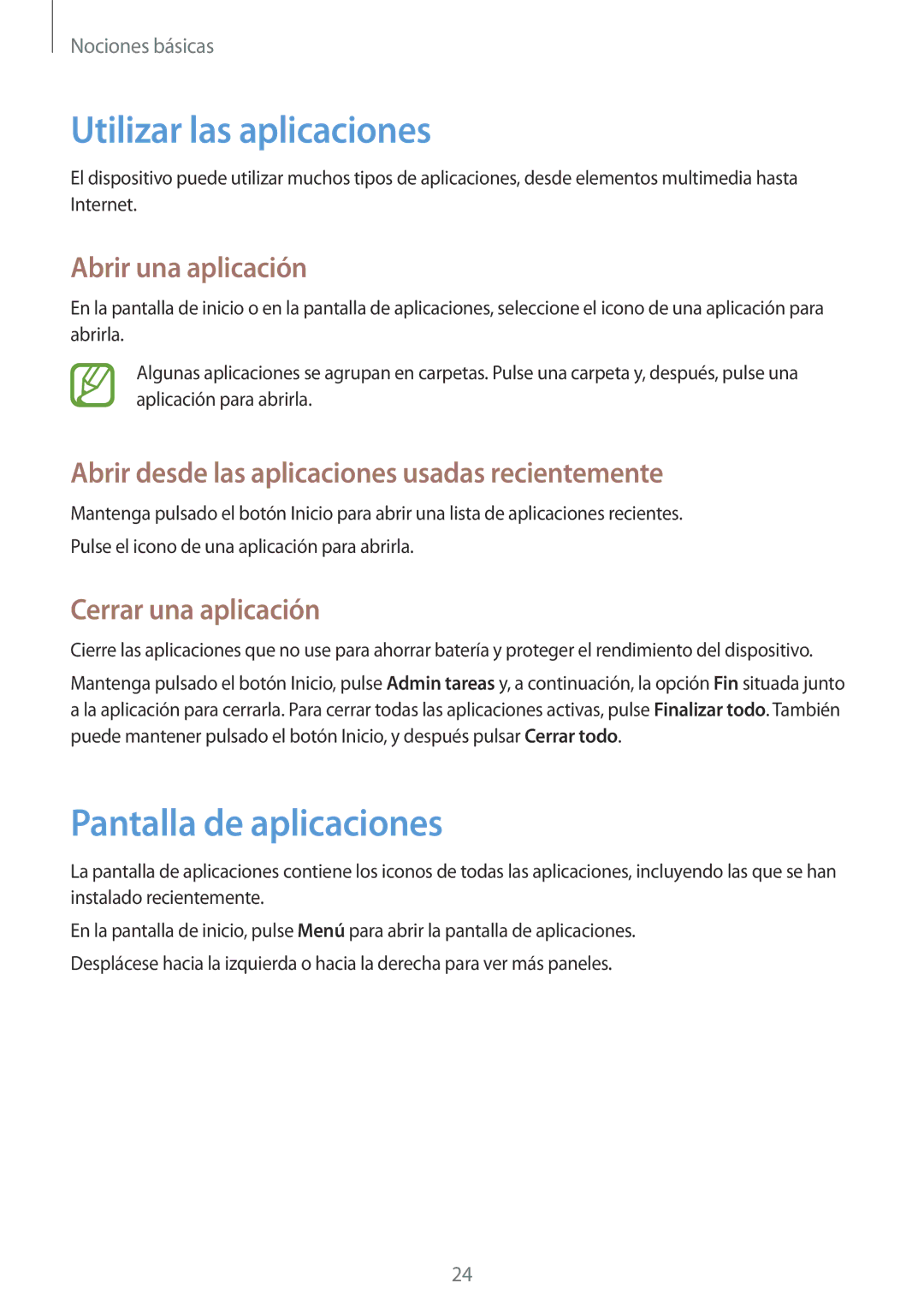 Samsung GT-P5210MKAATO Utilizar las aplicaciones, Pantalla de aplicaciones, Abrir una aplicación, Cerrar una aplicación 
