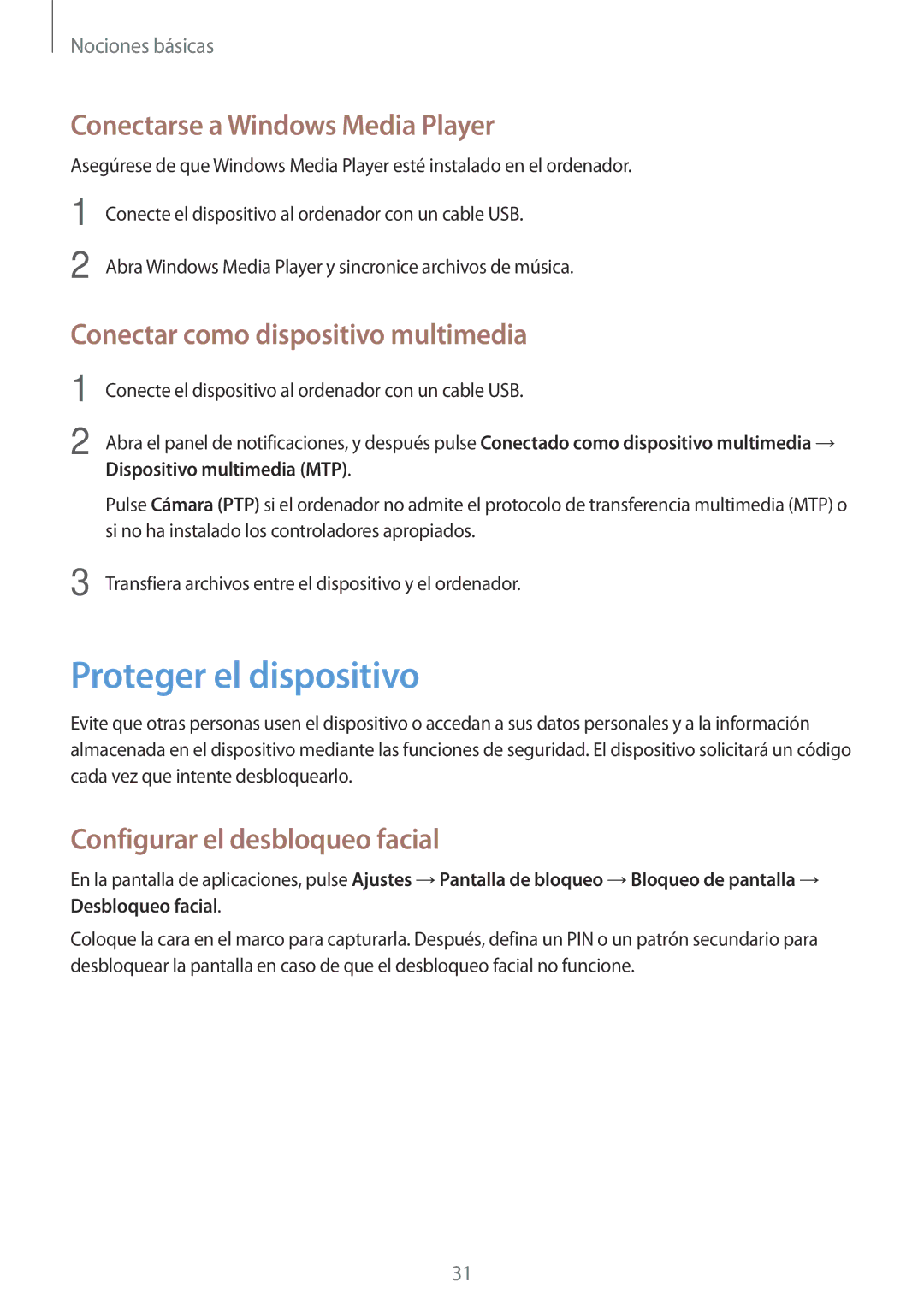 Samsung GT-P5210ZWAAUT Proteger el dispositivo, Conectarse a Windows Media Player, Conectar como dispositivo multimedia 