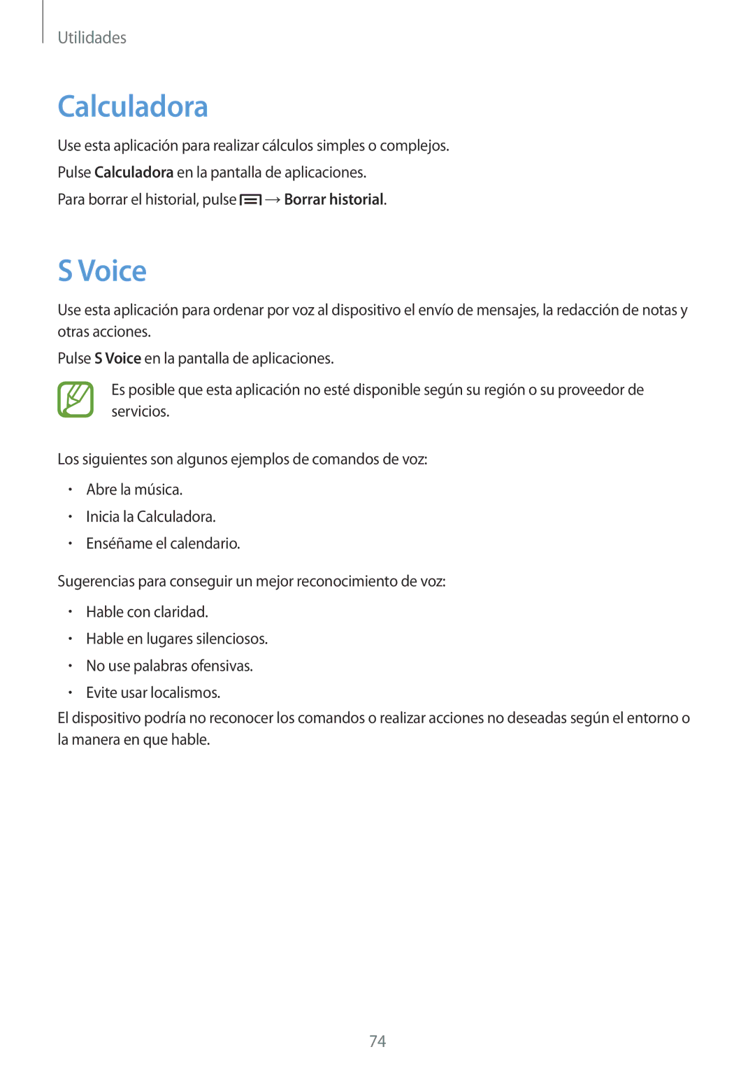 Samsung GT-P5210ZWAROM, GT-P5210ZWAXEO, GT-P5210ZWADBT, GT-P5210ZWAATO, GT-P5210ZWATPH, GT-P5210MKATPH manual Calculadora, Voice 