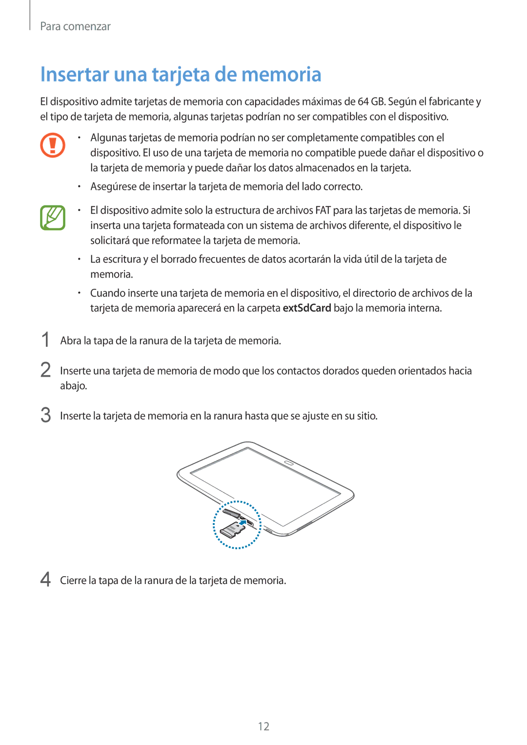 Samsung GT-P5210ZWAAUT, GT-P5210ZWAXEO, GT-P5210ZWADBT, GT-P5210ZWAATO, GT-P5210ZWATPH manual Insertar una tarjeta de memoria 