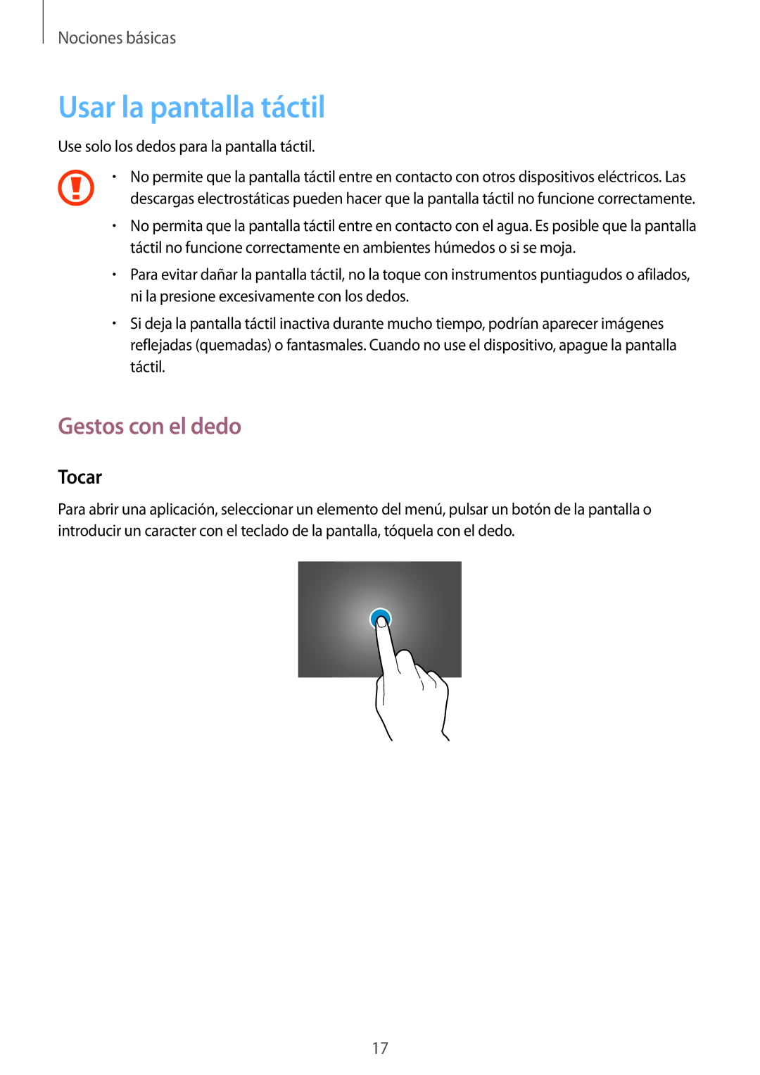 Samsung GT-P5210ZWAROM, GT-P5210ZWAXEO, GT-P5210ZWADBT, GT-P5210ZWAATO Usar la pantalla táctil, Gestos con el dedo, Tocar 