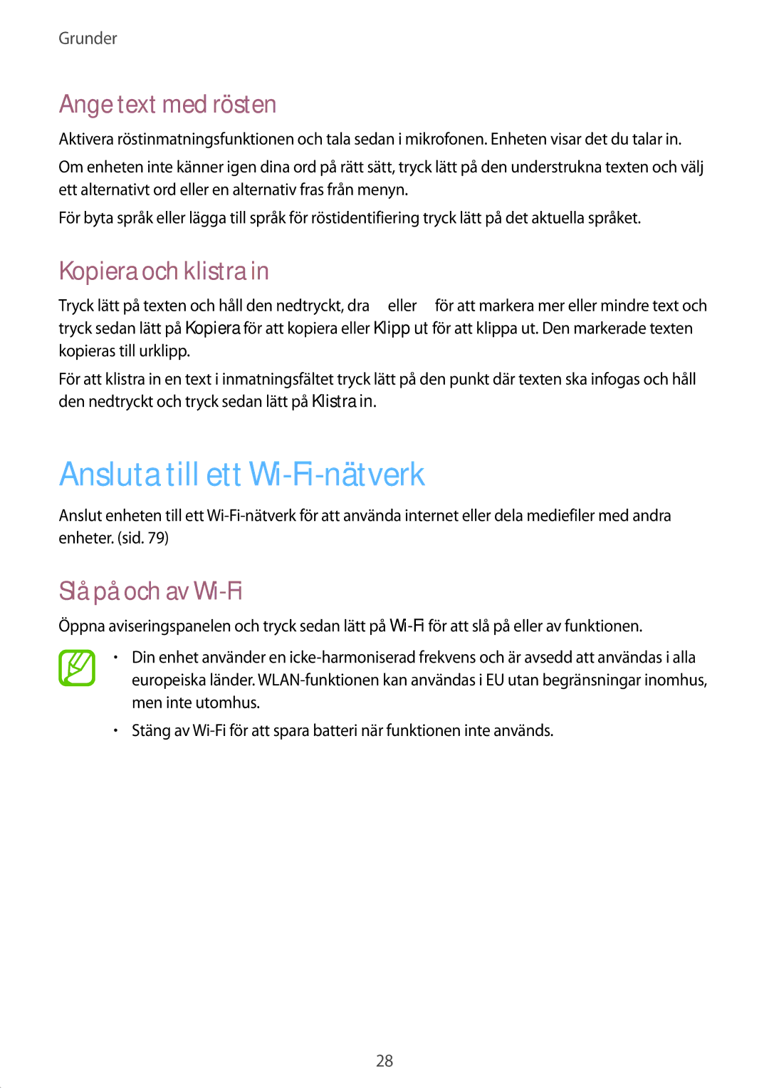 Samsung GT-P5210ZWENEE Ansluta till ett Wi-Fi-nätverk, Ange text med rösten, Kopiera och klistra, Slå på och av Wi-Fi 