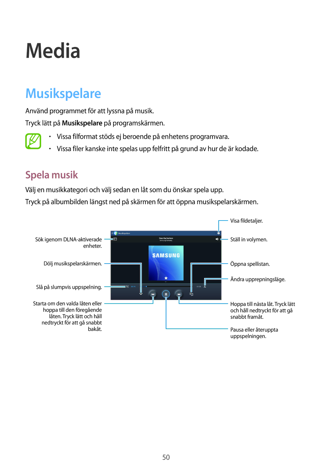 Samsung GT-P5210GNENEE, GT-P5210ZWENEE, GT-P5210GNANEE, GT-P5210MKENEE, GT-P5210ZWANEE manual Media, Musikspelare, Spela musik 