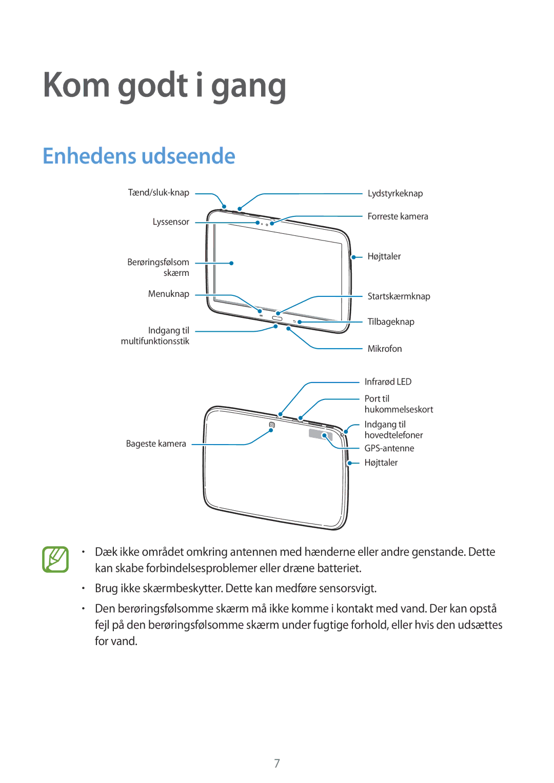 Samsung GT-P5210ZWENEE, GT-P5210GNENEE, GT-P5210GNANEE, GT-P5210MKENEE, GT-P5210ZWANEE Kom godt i gang, Enhedens udseende 