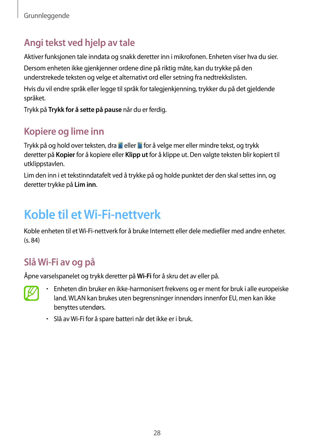 Samsung GT-P5210ZWENEE Koble til et Wi-Fi-nettverk, Angi tekst ved hjelp av tale, Kopiere og lime inn, Slå Wi-Fi av og på 