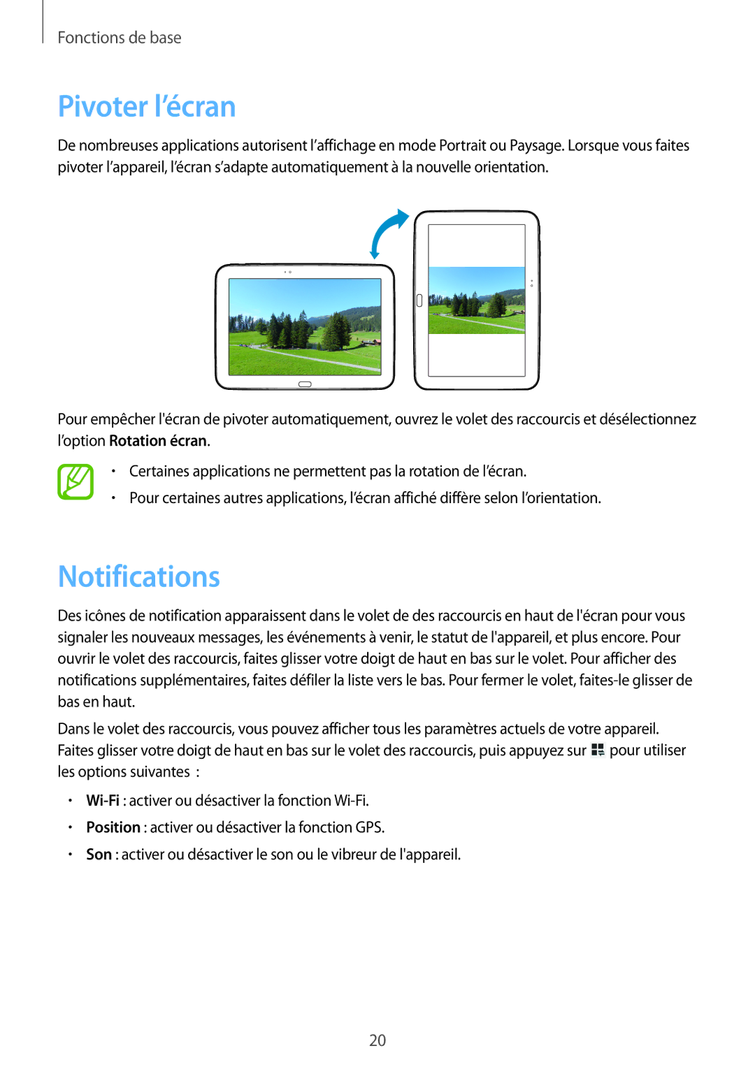 Samsung GT-P5210ZWAFTB, GT-P5210ZWXXEF, GT-P5210GNAXEF, GT-P5210ZWEXEF, GT-P5210GRAXEF manual Pivoter l’écran, Notifications 