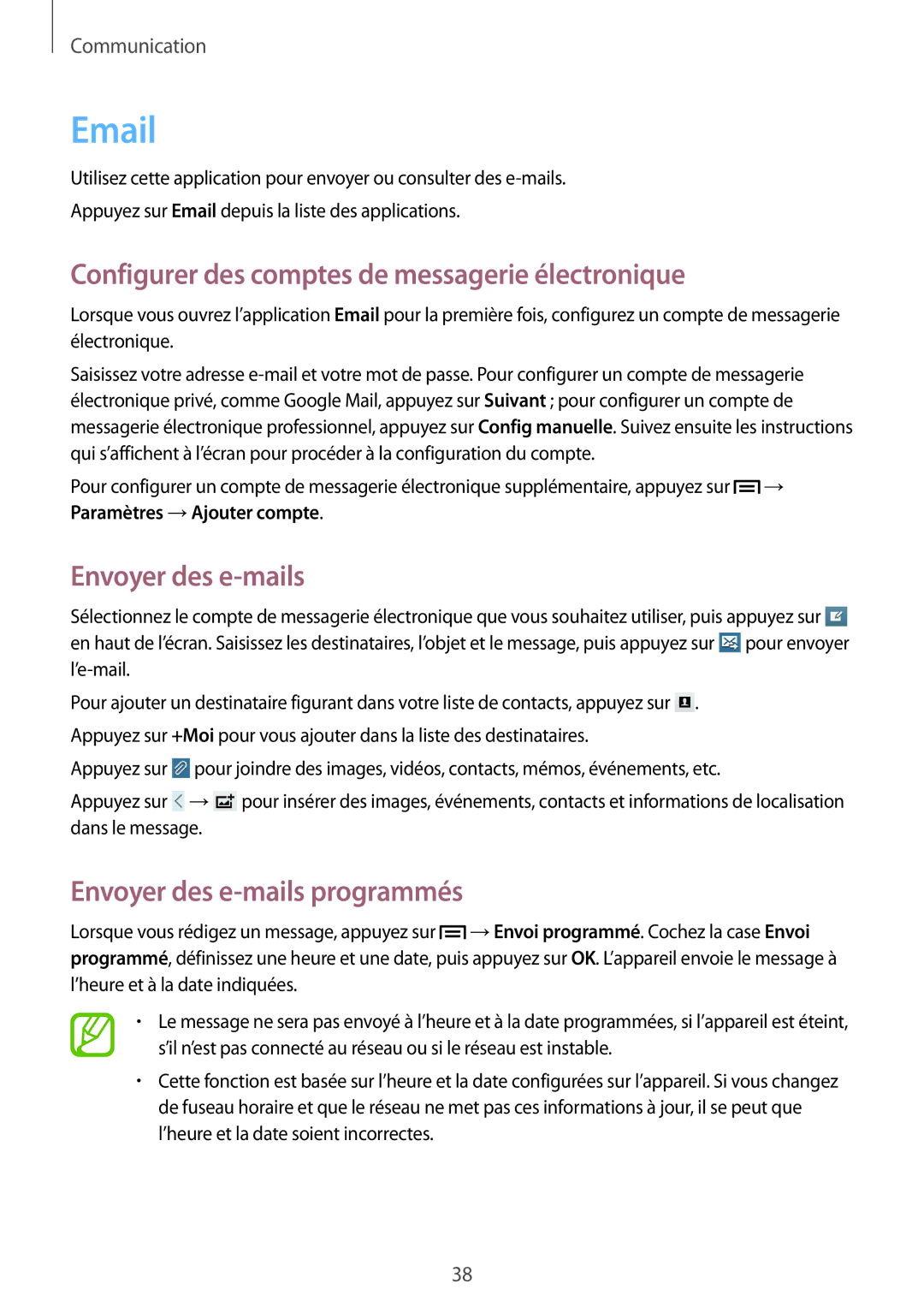 Samsung GT-P5210ZWAFTB, GT-P5210ZWXXEF manual Configurer des comptes de messagerie électronique, Envoyer des e-mails 