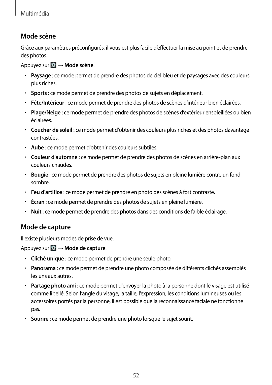 Samsung GT-P5210MKAXEF, GT-P5210ZWXXEF, GT-P5210GNAXEF, GT-P5210ZWAFTB manual Mode scène, Appuyez sur →Mode de capture 