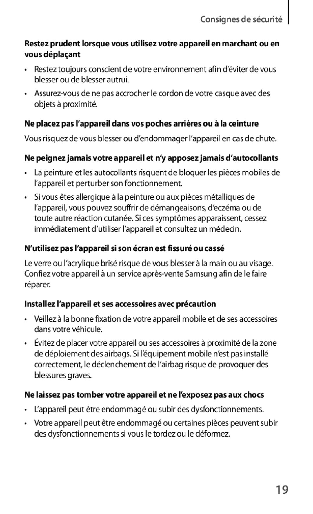 Samsung GT-P5210GNAXEF, GT-P5210ZWXXEF, GT-P5210ZWAFTB manual ’utilisez pas l’appareil si son écran est fissuré ou cassé 