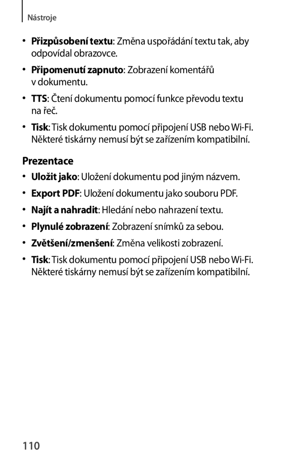 Samsung GT-P5220GNAVDC, GT-P5220GNASWC, GT-P5220ZWAORL Prezentace, 110, Připomenutí zapnuto Zobrazení komentářů v dokumentu 