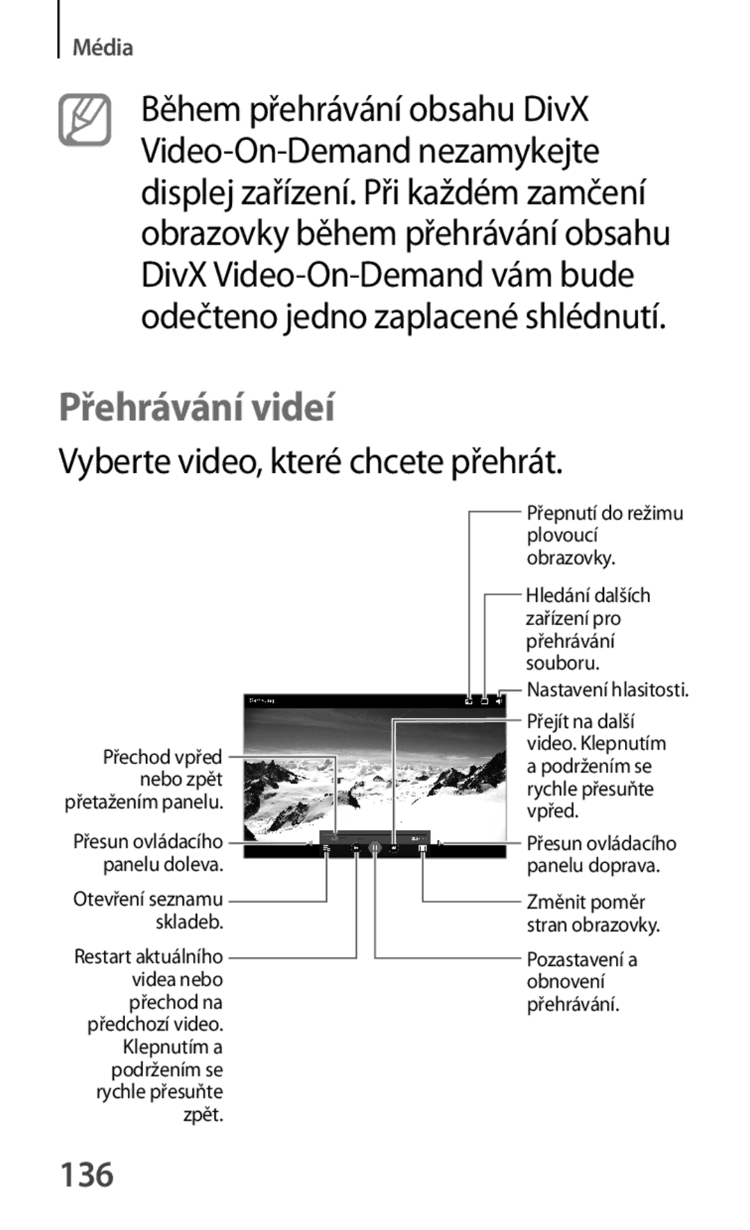 Samsung GT-P5220GNASWC, GT-P5220ZWAORL, GT-P5220MKAAUT, GT-P5220ZWACOS manual Vyberte video, které chcete přehrát, 136 