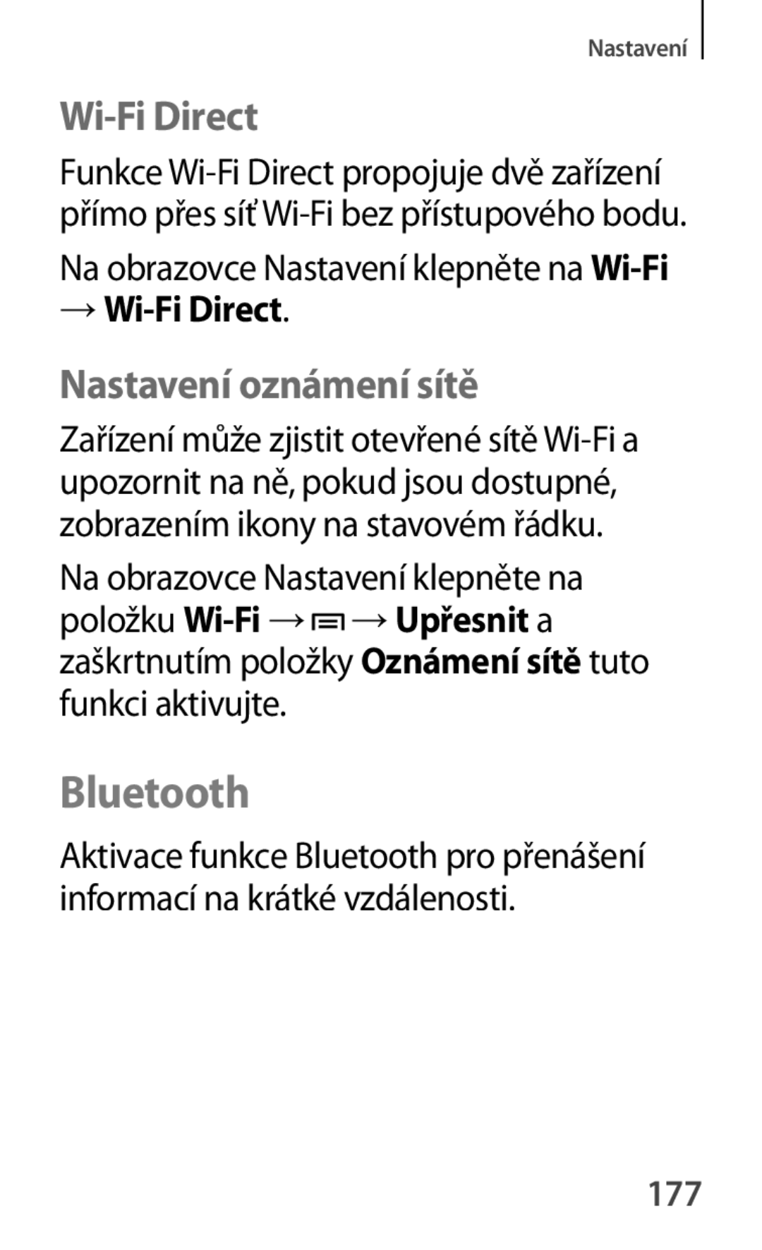 Samsung GT-P5220ZWAORL, GT-P5220GNASWC, GT-P5220MKAAUT, GT-P5220ZWACOS manual Nastavení oznámení sítě, → Wi-Fi Direct, 177 