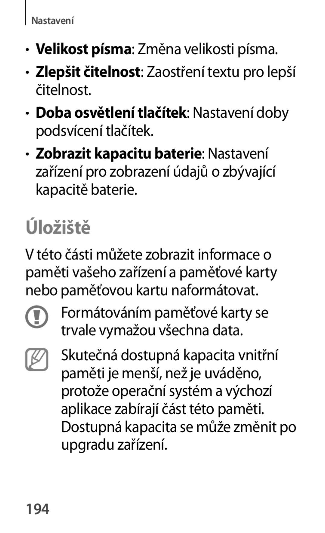 Samsung GT-P5220MKAAUT, GT-P5220GNASWC, GT-P5220ZWAORL Úložiště, Zlepšit čitelnost Zaostření textu pro lepší čitelnost, 194 