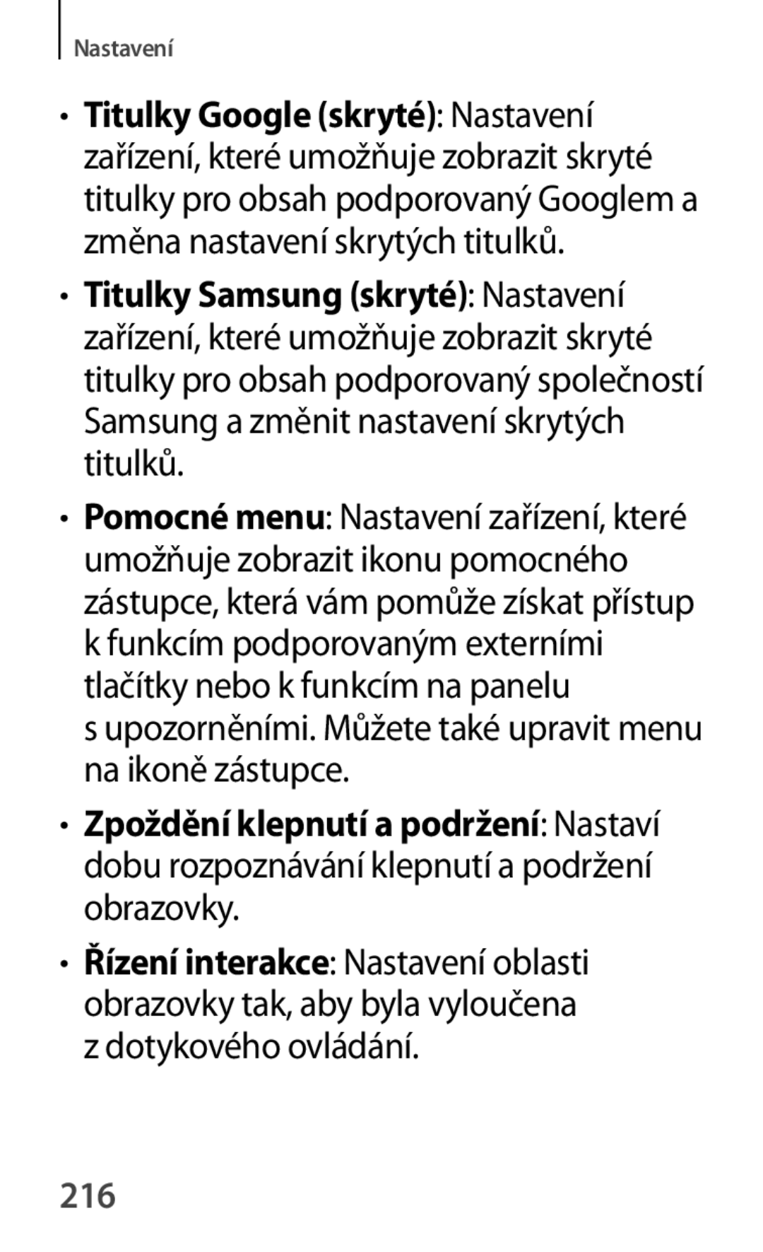 Samsung GT-P5220GNASWC, GT-P5220ZWAORL, GT-P5220MKAAUT manual Upozorněními. Můžete také upravit menu na ikoně zástupce, 216 