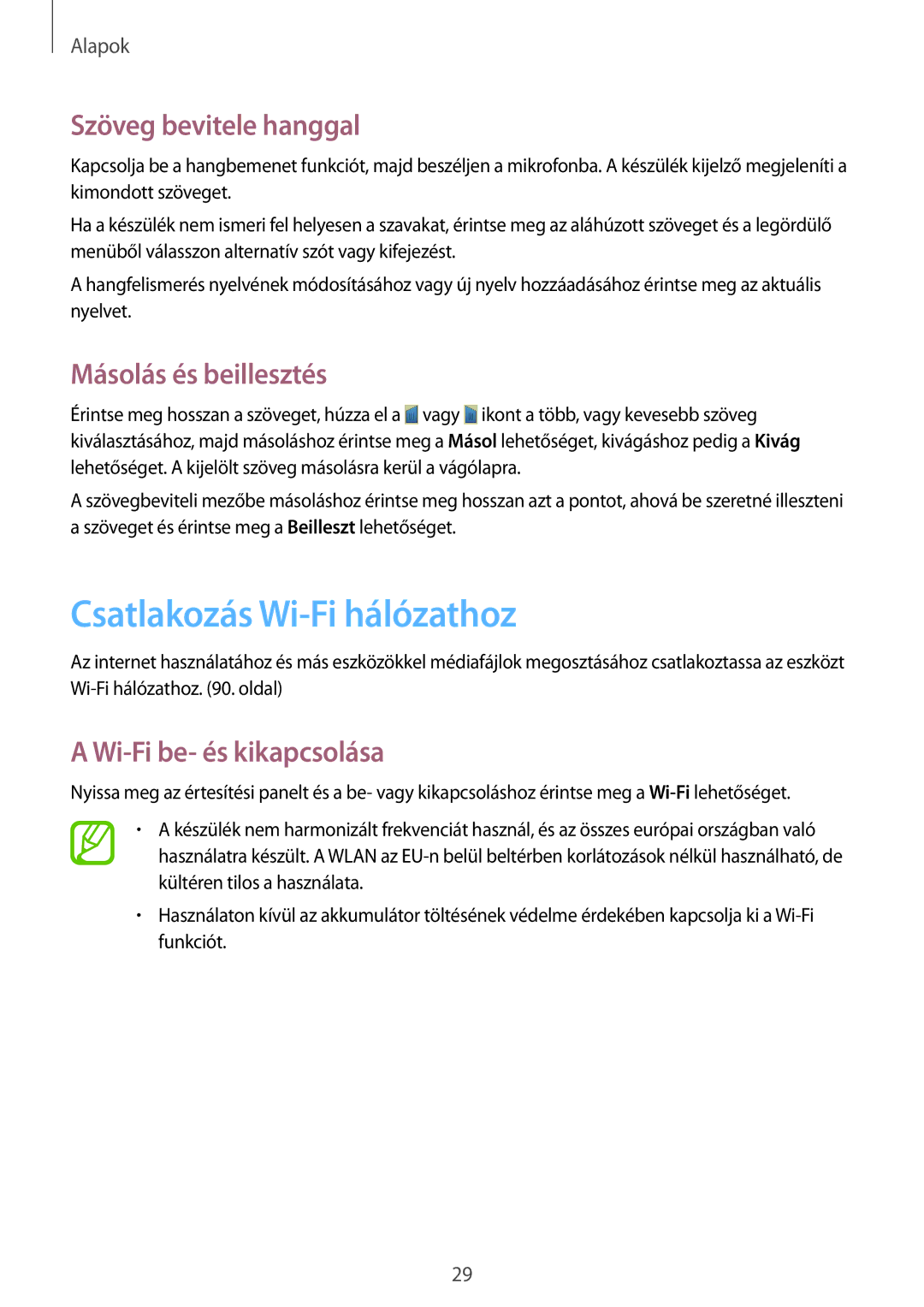 Samsung GT-P5220MKAAUT, GT-P5220GNASWC manual Csatlakozás Wi-Fi hálózathoz, Szöveg bevitele hanggal, Másolás és beillesztés 