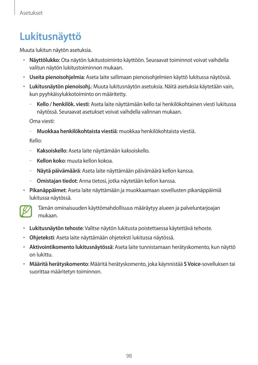 Samsung GT-P5220GNANEE, GT-P5220GRENEE, GT-P5220GNENEE, GT-P5220ZWANEE, GT-P5220MKENEE, GT-P5220ZWENEE manual Lukitusnäyttö 