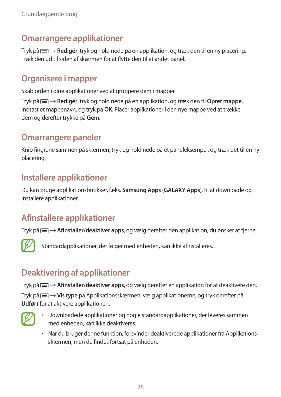 Samsung GT-P5220MKENEE, GT-P5220GRENEE manual Omarrangere applikationer, Organisere i mapper, Installere applikationer 