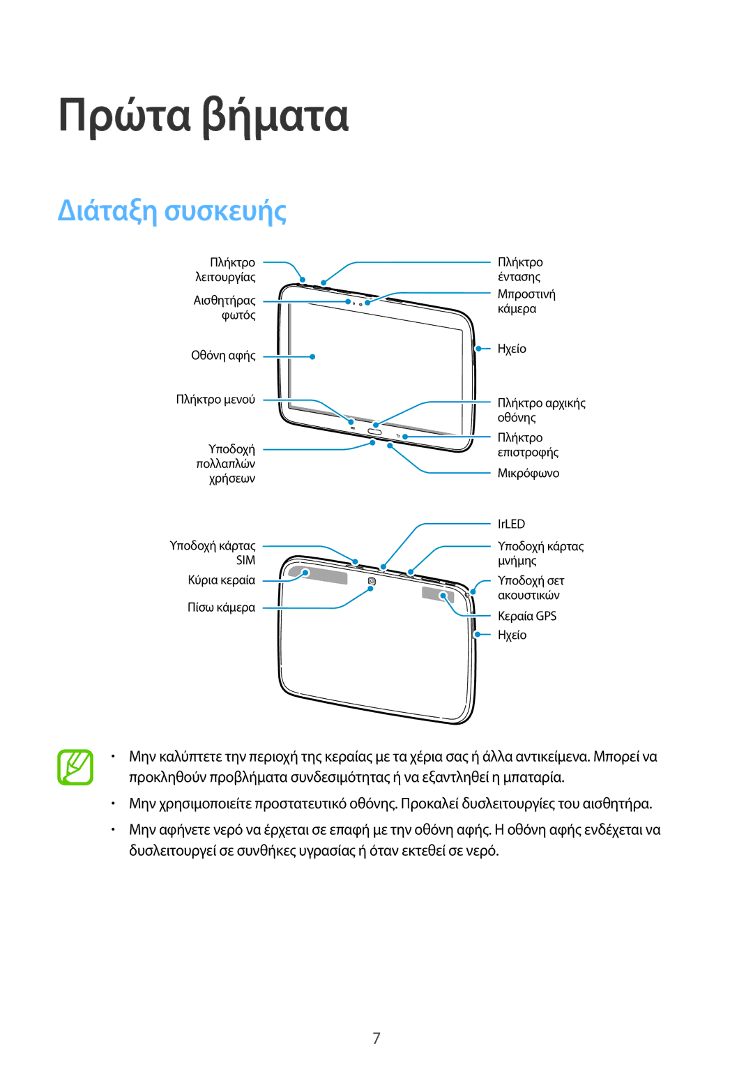 Samsung GT-P5220ZWAVGR, GT-P5220ZWACOS manual Πρώτα βήματα, Διάταξη συσκευής 