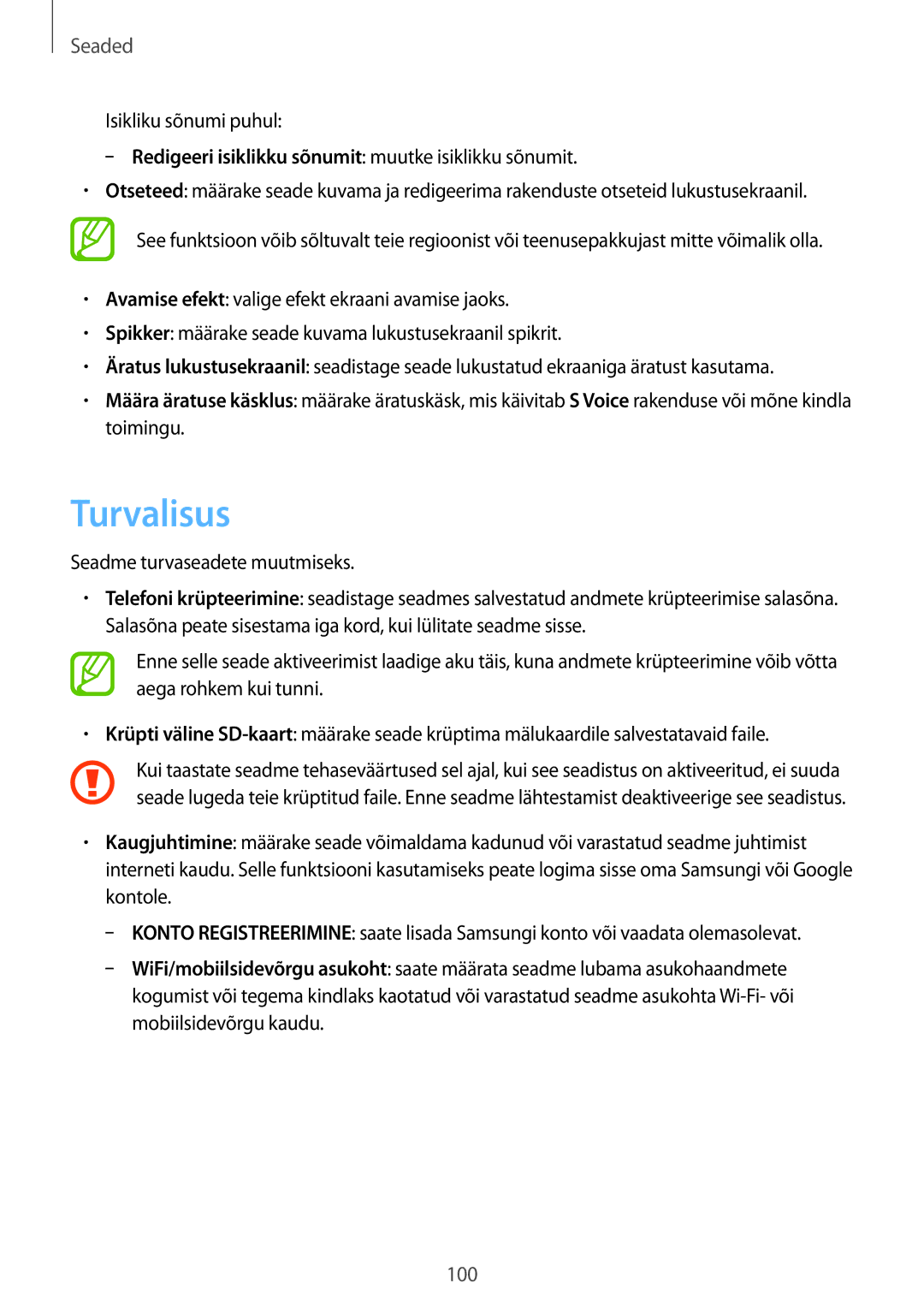 Samsung GT-P5220ZWASEB, GT-P5220MKASEB manual Turvalisus, Seadme turvaseadete muutmiseks 