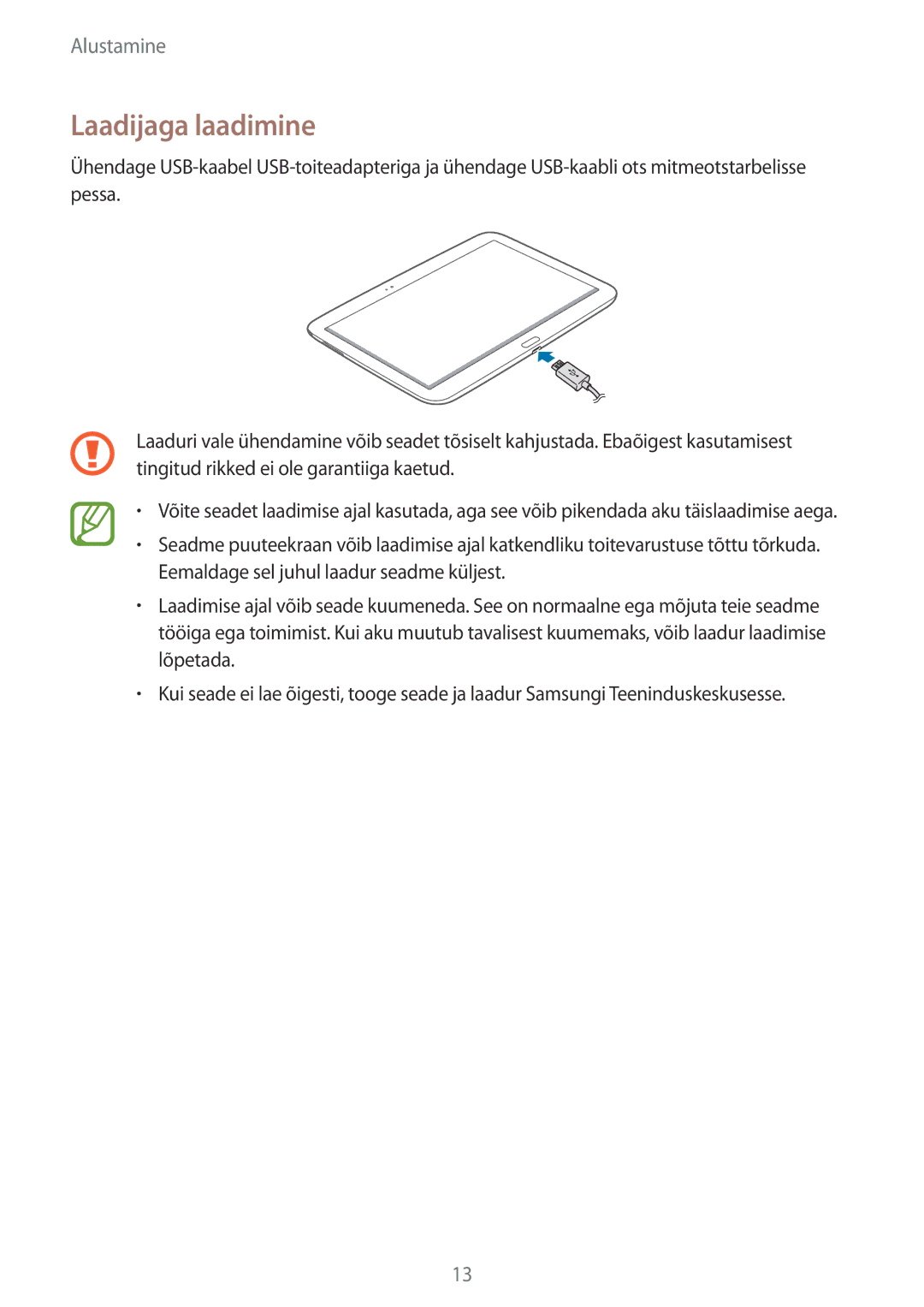 Samsung GT-P5220MKASEB, GT-P5220ZWASEB manual Laadijaga laadimine 