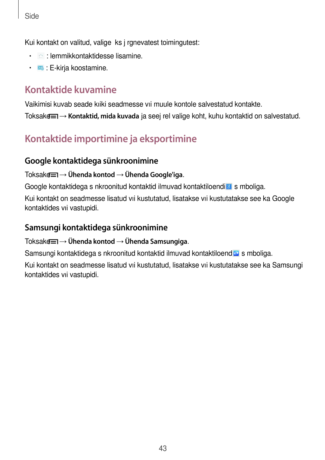 Samsung GT-P5220MKASEB Kontaktide kuvamine, Kontaktide importimine ja eksportimine, Google kontaktidega sünkroonimine 