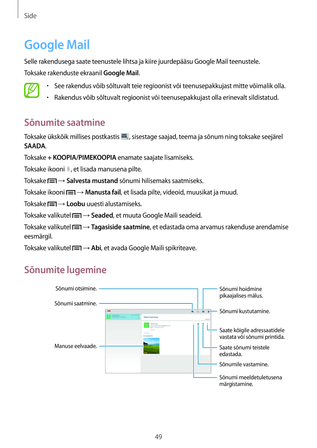 Samsung GT-P5220MKASEB, GT-P5220ZWASEB manual Google Mail, Saada 