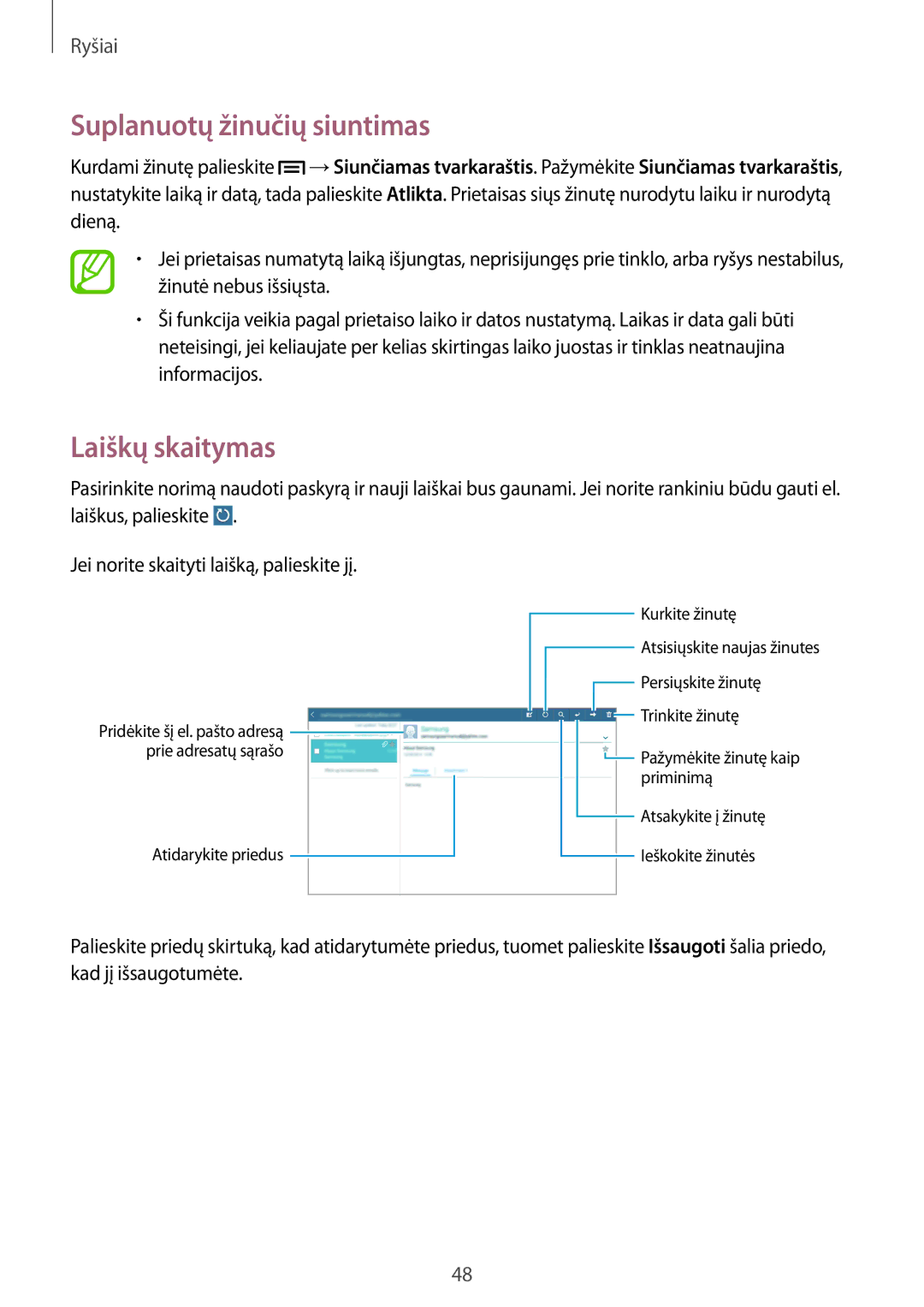 Samsung GT-P5220ZWASEB, GT-P5220MKASEB manual Laiškų skaitymas 