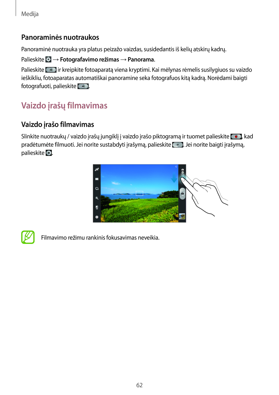 Samsung GT-P5220ZWASEB, GT-P5220MKASEB manual Vaizdo įrašų filmavimas, Panoraminės nuotraukos, Vaizdo įrašo filmavimas 
