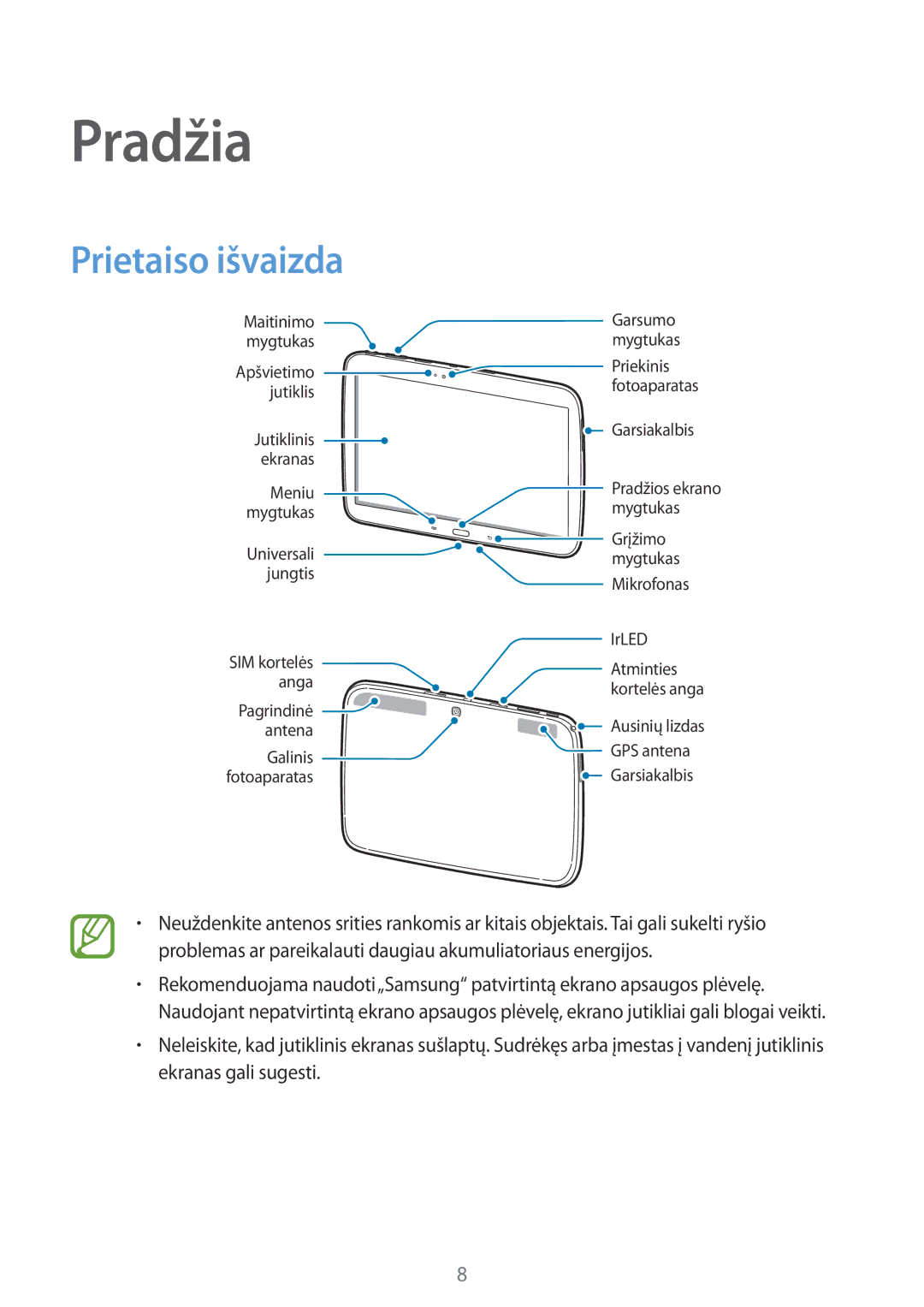 Samsung GT-P5220ZWASEB, GT-P5220MKASEB manual Pradžia, Prietaiso išvaizda 