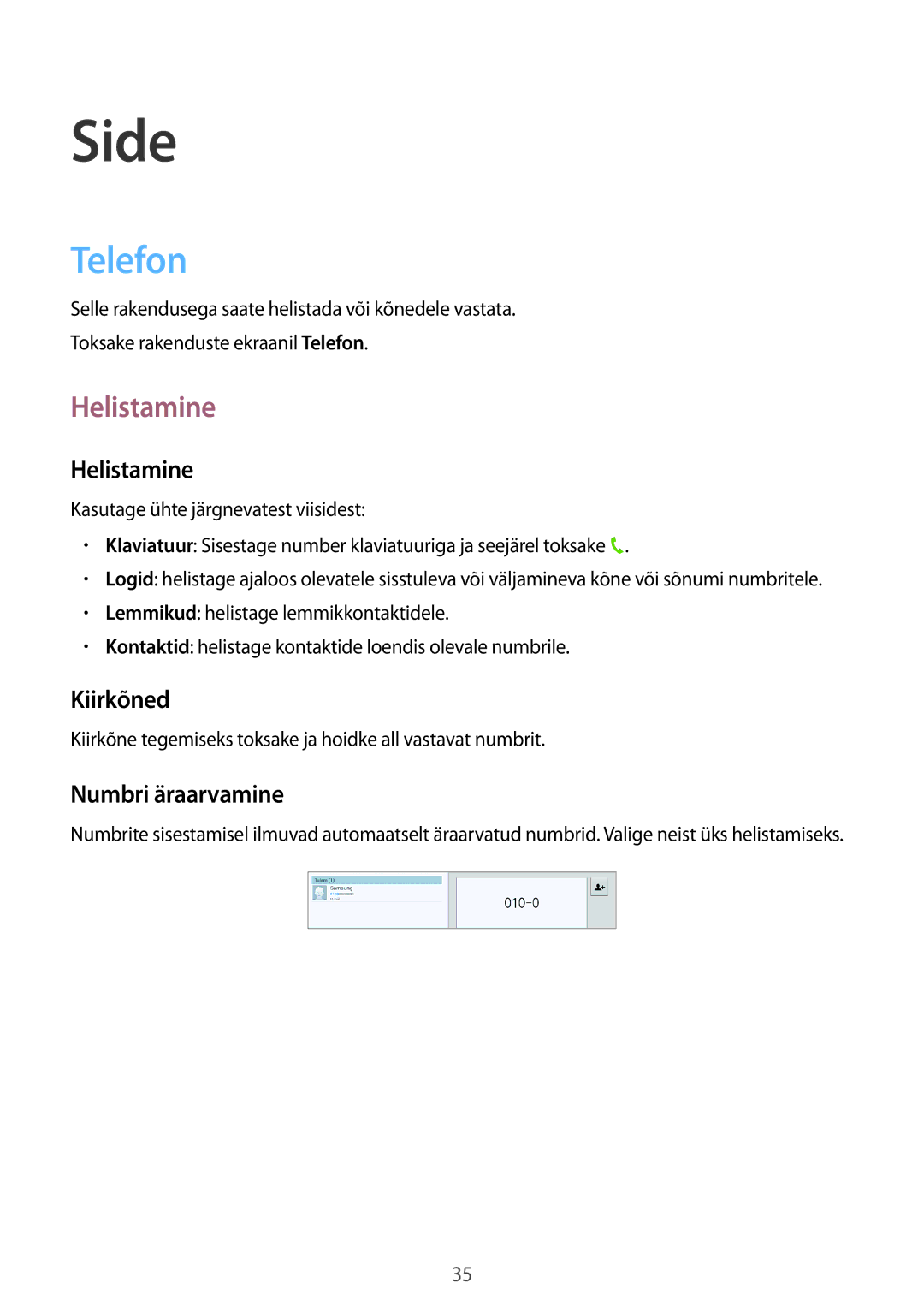 Samsung GT-P5220MKASEB, GT-P5220ZWASEB manual Side, Telefon, Helistamine 