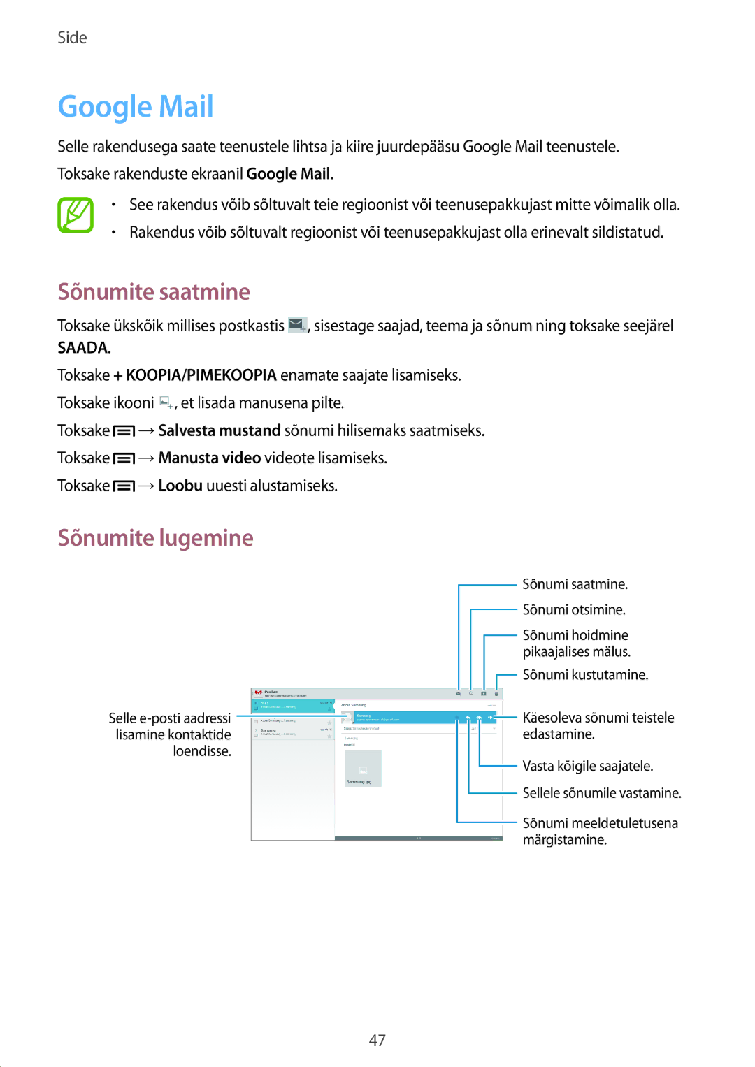 Samsung GT-P5220MKASEB, GT-P5220ZWASEB manual Google Mail, Saada 