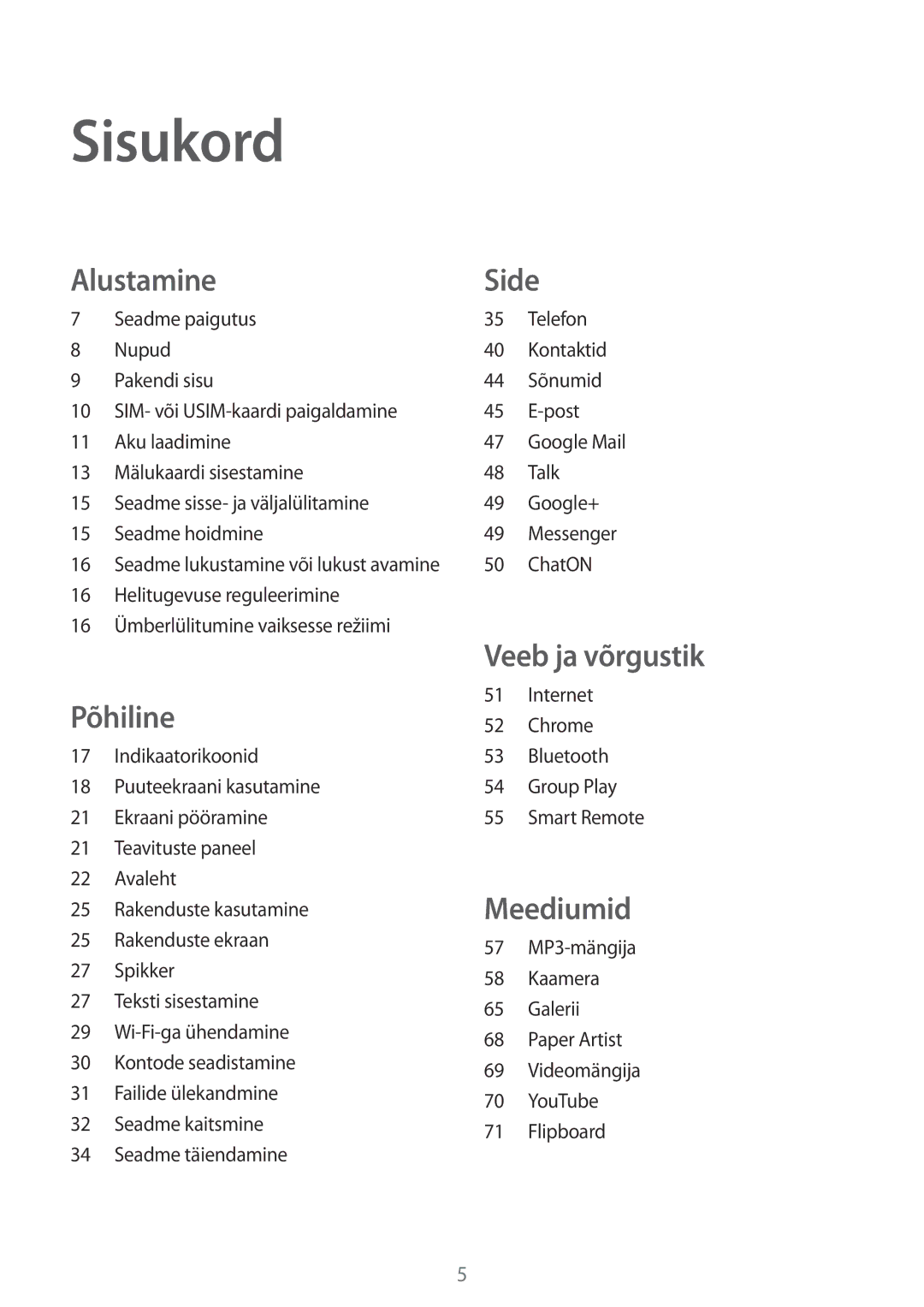 Samsung GT-P5220MKASEB, GT-P5220ZWASEB manual Sisukord, Alustamine 