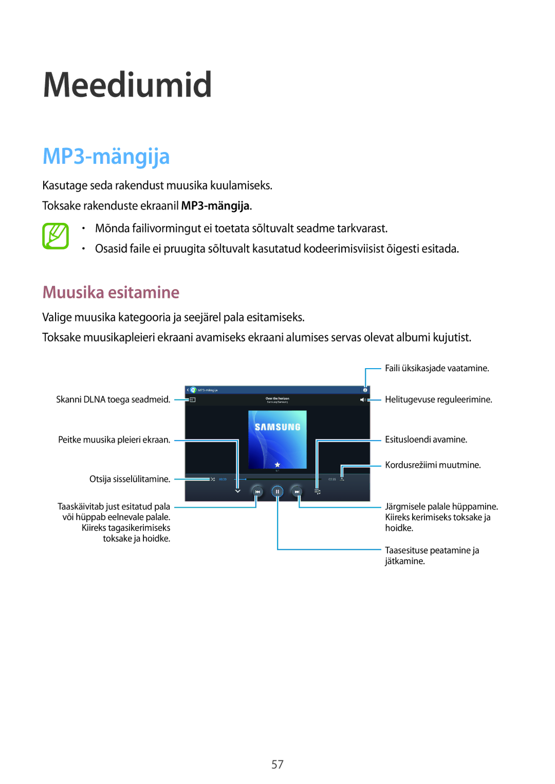 Samsung GT-P5220MKASEB, GT-P5220ZWASEB manual Meediumid, MP3-mängija, Muusika esitamine 