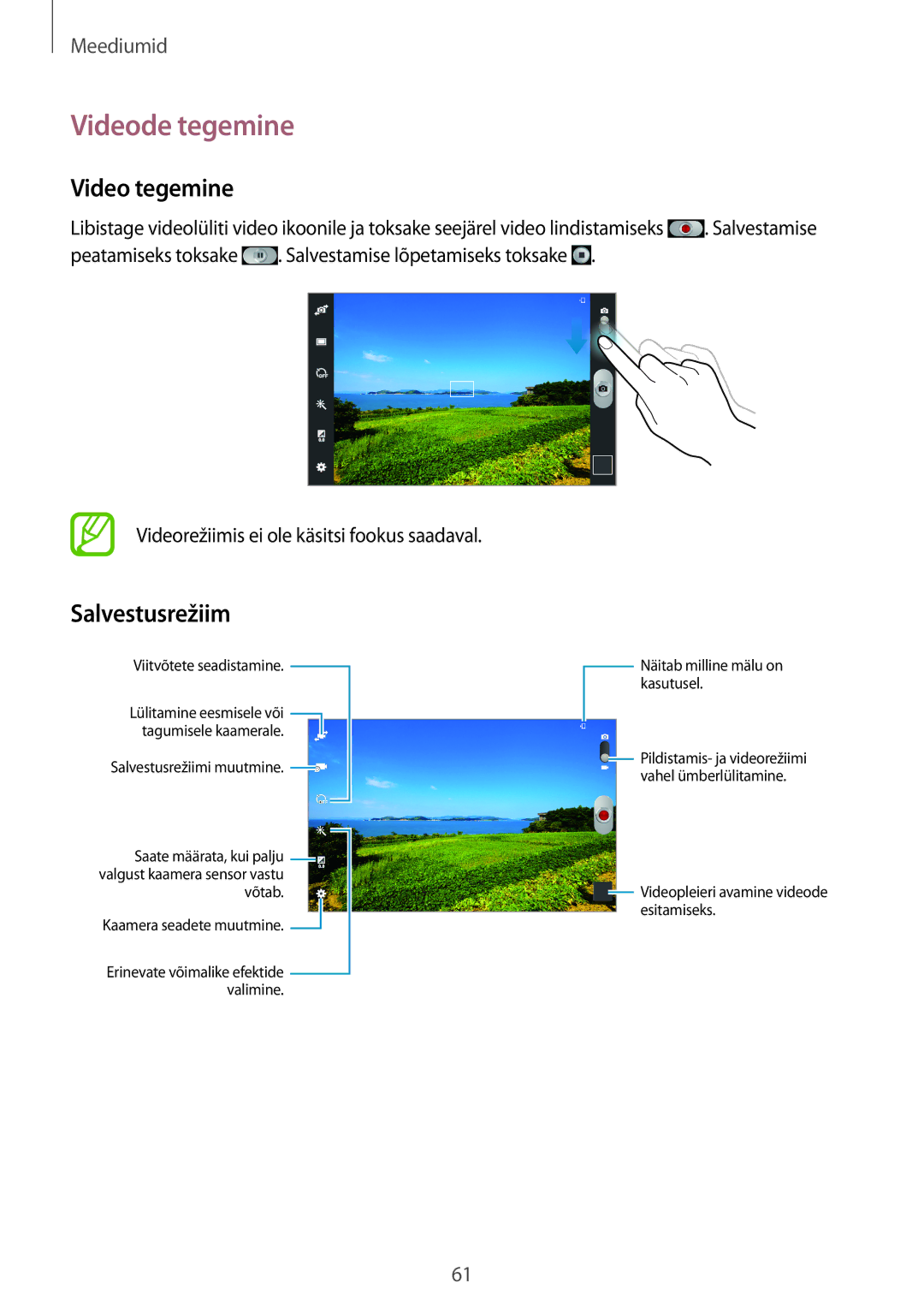 Samsung GT-P5220MKASEB, GT-P5220ZWASEB manual Videode tegemine, Video tegemine, Salvestusrežiim 