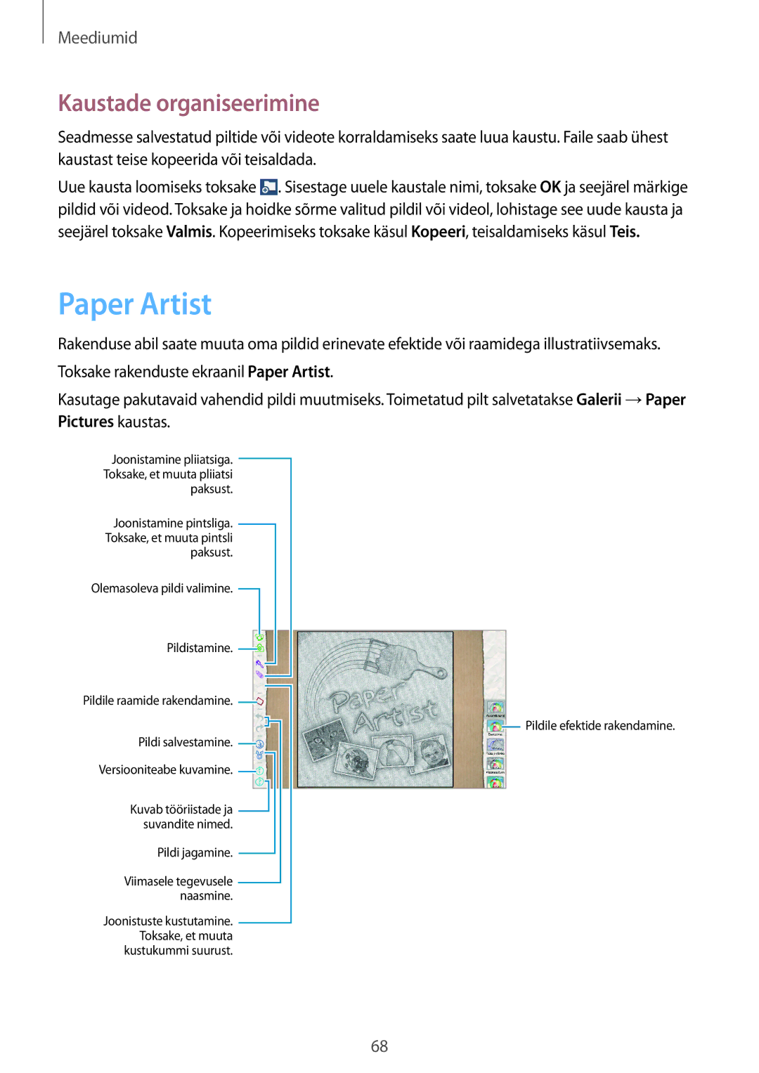 Samsung GT-P5220ZWASEB, GT-P5220MKASEB manual Paper Artist, Kaustade organiseerimine 