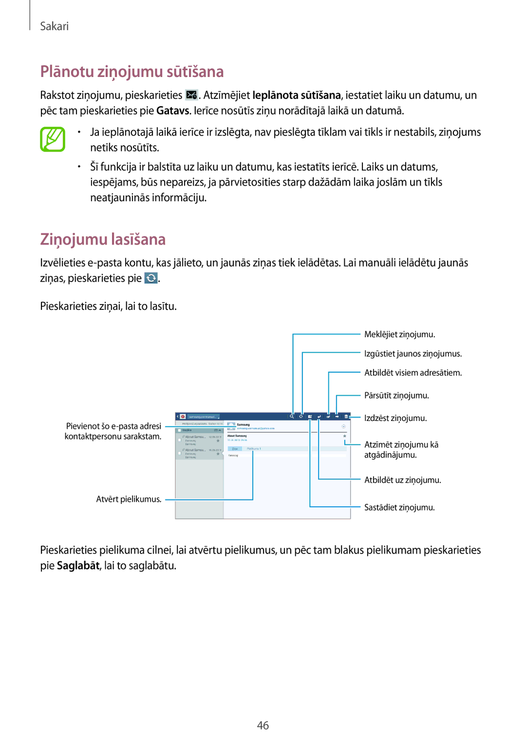 Samsung GT-P5220ZWASEB, GT-P5220MKASEB manual Ziņojumu lasīšana 