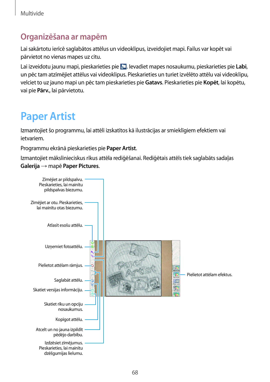 Samsung GT-P5220ZWASEB, GT-P5220MKASEB manual Paper Artist, Organizēšana ar mapēm 