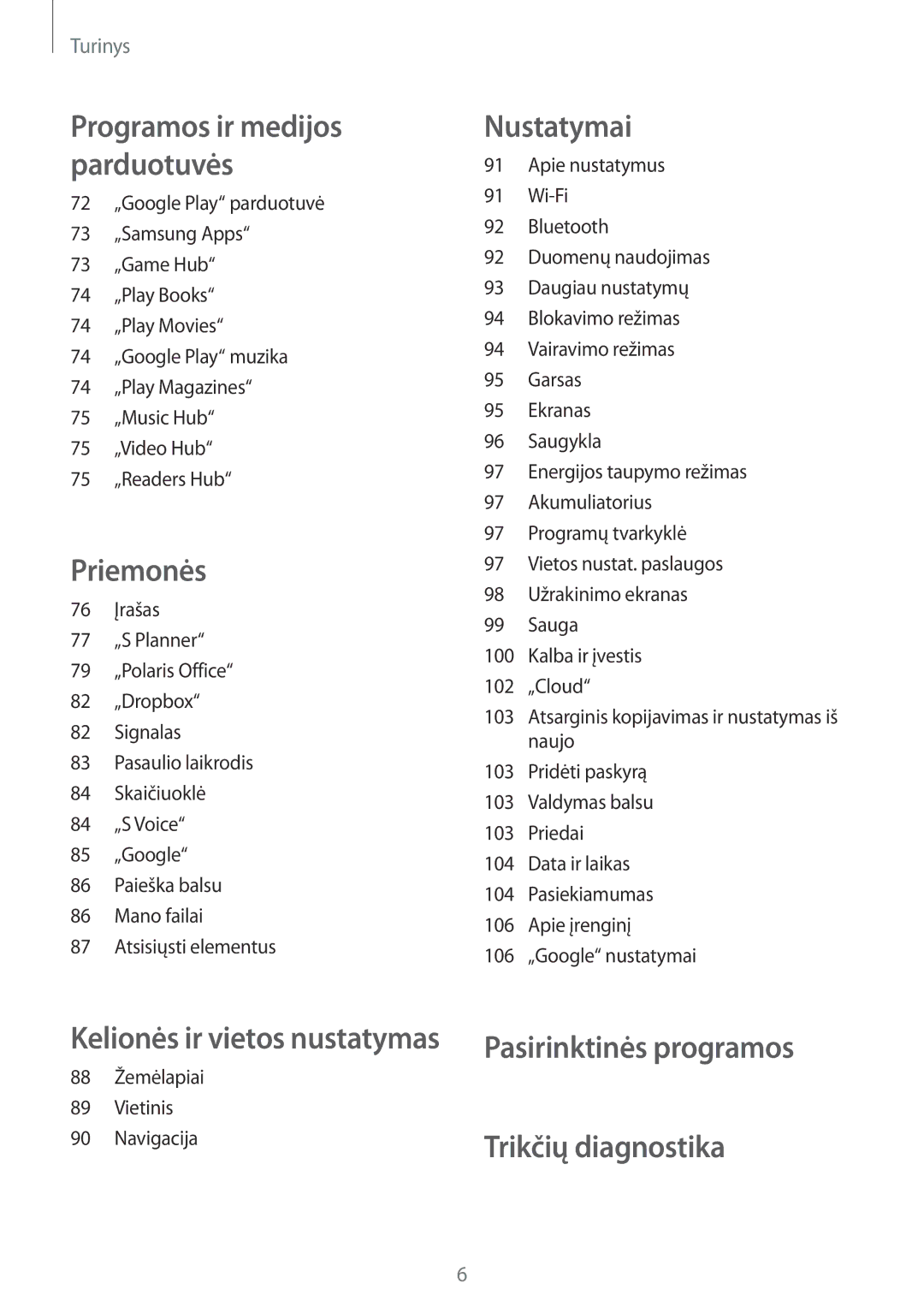 Samsung GT-P5220ZWASEB, GT-P5220MKASEB manual Kelionės ir vietos nustatymas Pasirinktinės programos 