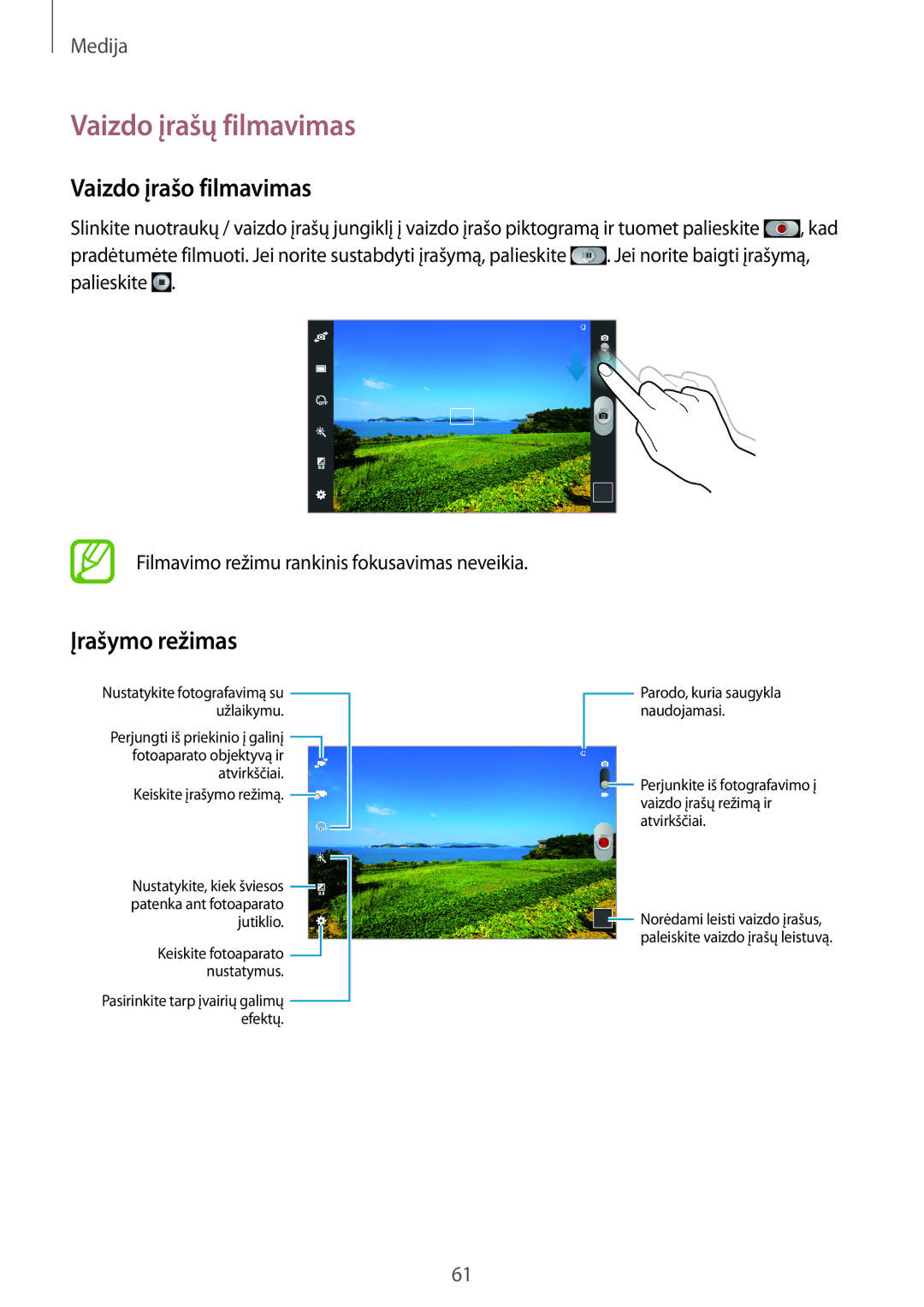 Samsung GT-P5220MKASEB, GT-P5220ZWASEB manual Vaizdo įrašų filmavimas, Vaizdo įrašo filmavimas, Įrašymo režimas 