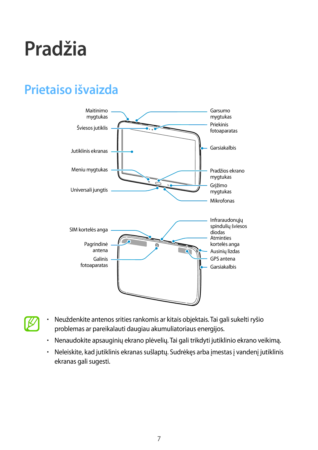 Samsung GT-P5220MKASEB, GT-P5220ZWASEB manual Pradžia, Prietaiso išvaizda 