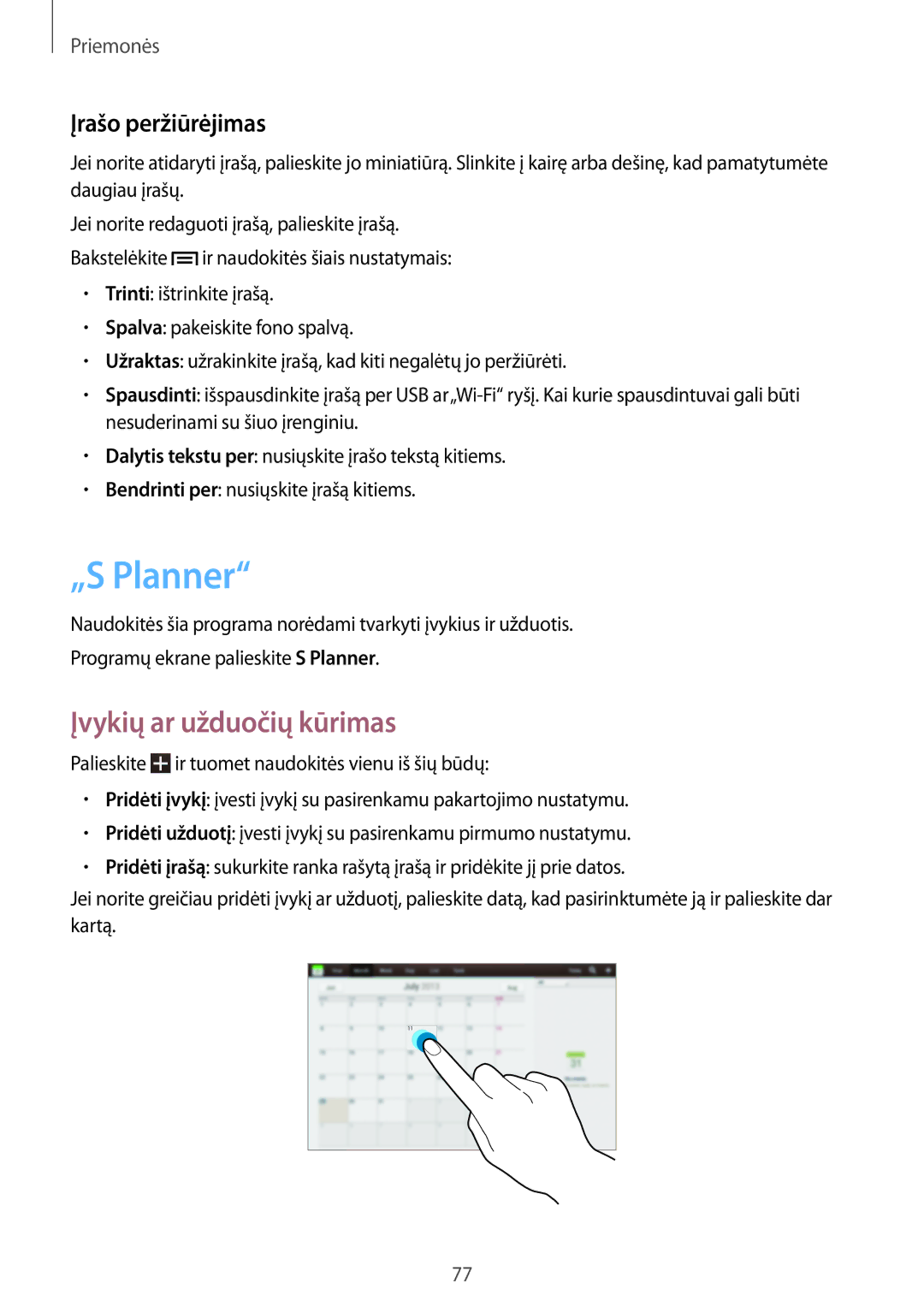 Samsung GT-P5220MKASEB, GT-P5220ZWASEB manual „S Planner, Įvykių ar užduočių kūrimas, Įrašo peržiūrėjimas 