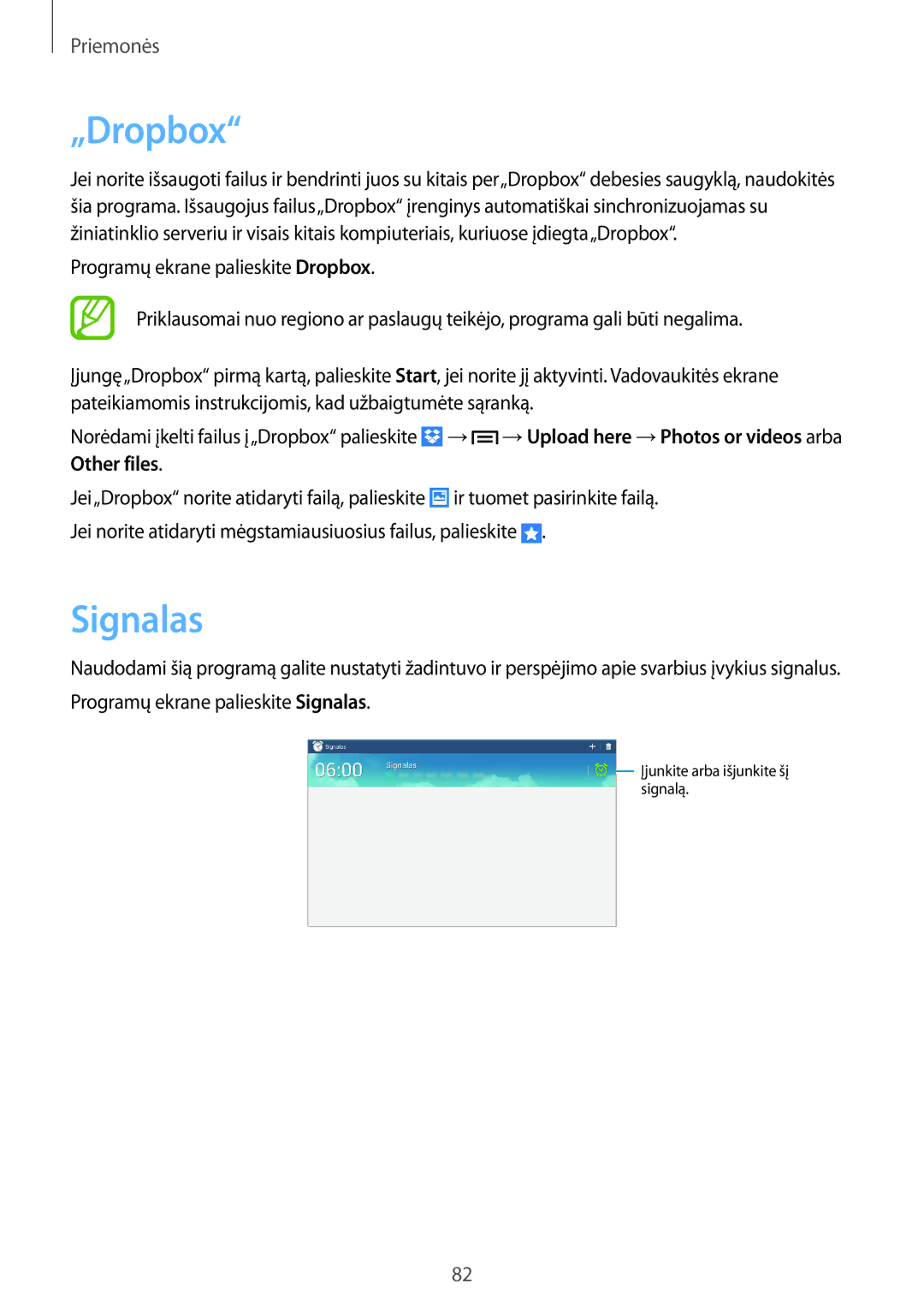 Samsung GT-P5220ZWASEB, GT-P5220MKASEB manual „Dropbox, Signalas, Other files 