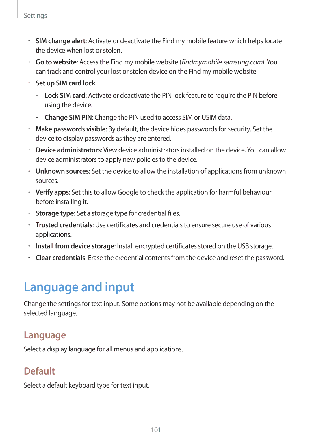 Samsung GT-P5220MKADBT, GT-P5220ZWASEB, GT-P5220ZWAVD2, GT-P5220ZWADTM Language and input, Default, Set up SIM card lock 