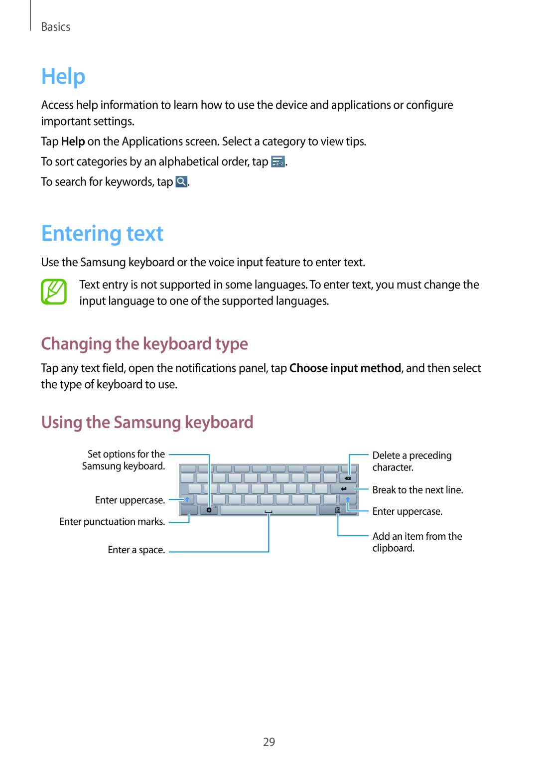 Samsung GT-P5220ZWENEE, GT-P5220ZWASEB manual Help, Entering text, Changing the keyboard type, Using the Samsung keyboard 